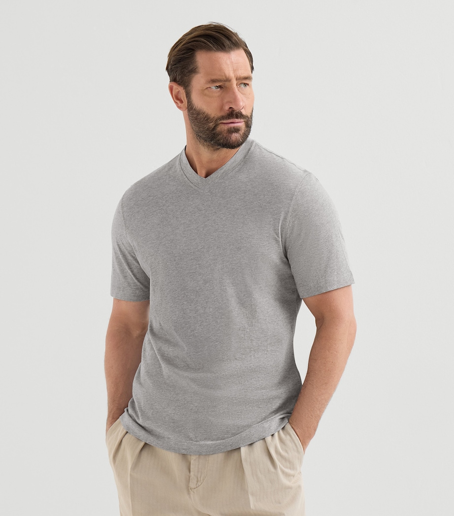 Brunello Cucinelli Mens Cotton V-Neck T-Shirt Grey Image 4