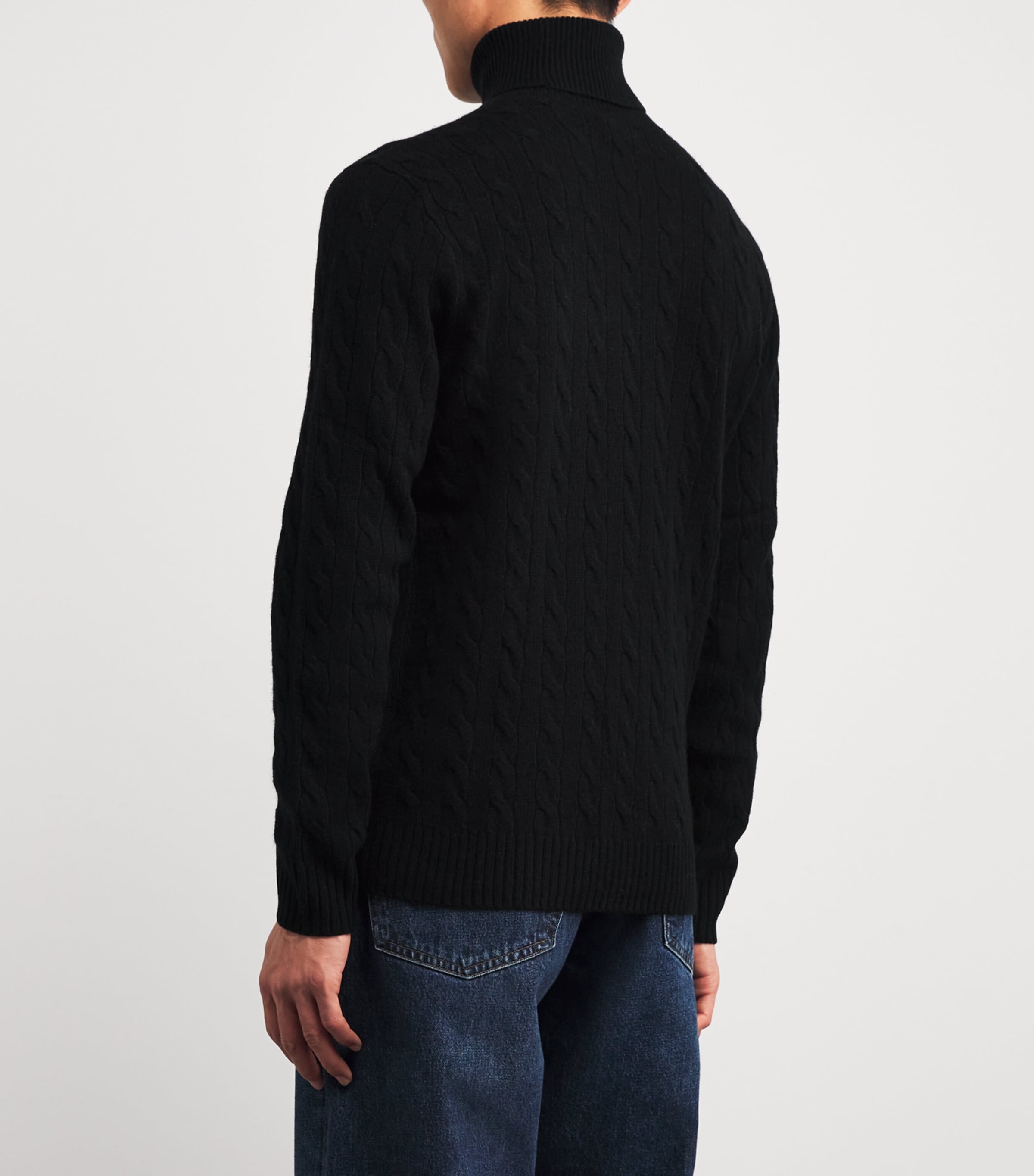 Wool-Cashmere Cable-Knit Rollneck Sweater BLACK Image 4