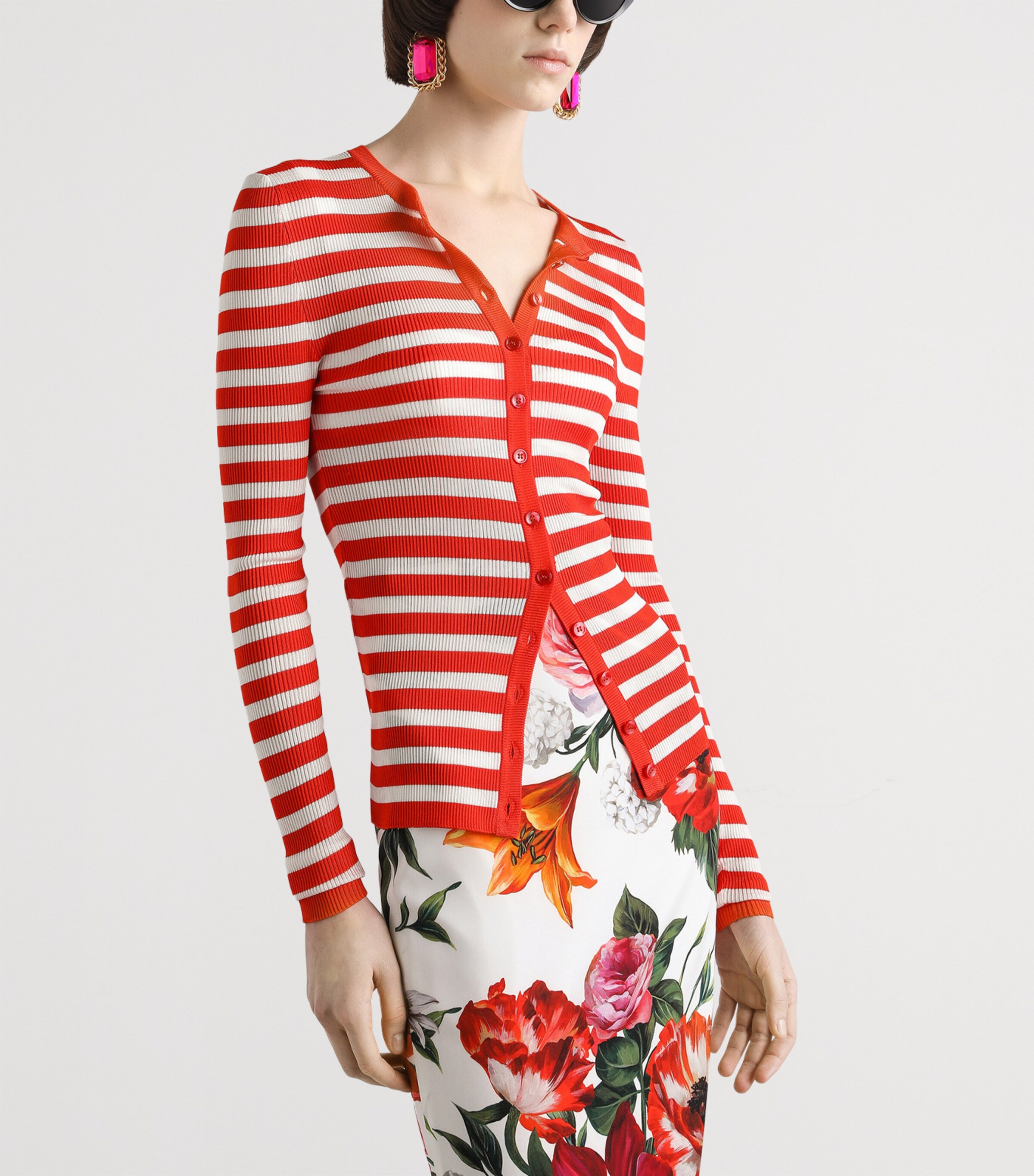 Dolce&Gabbana Womens Stripe Cardigan White/red Image 4