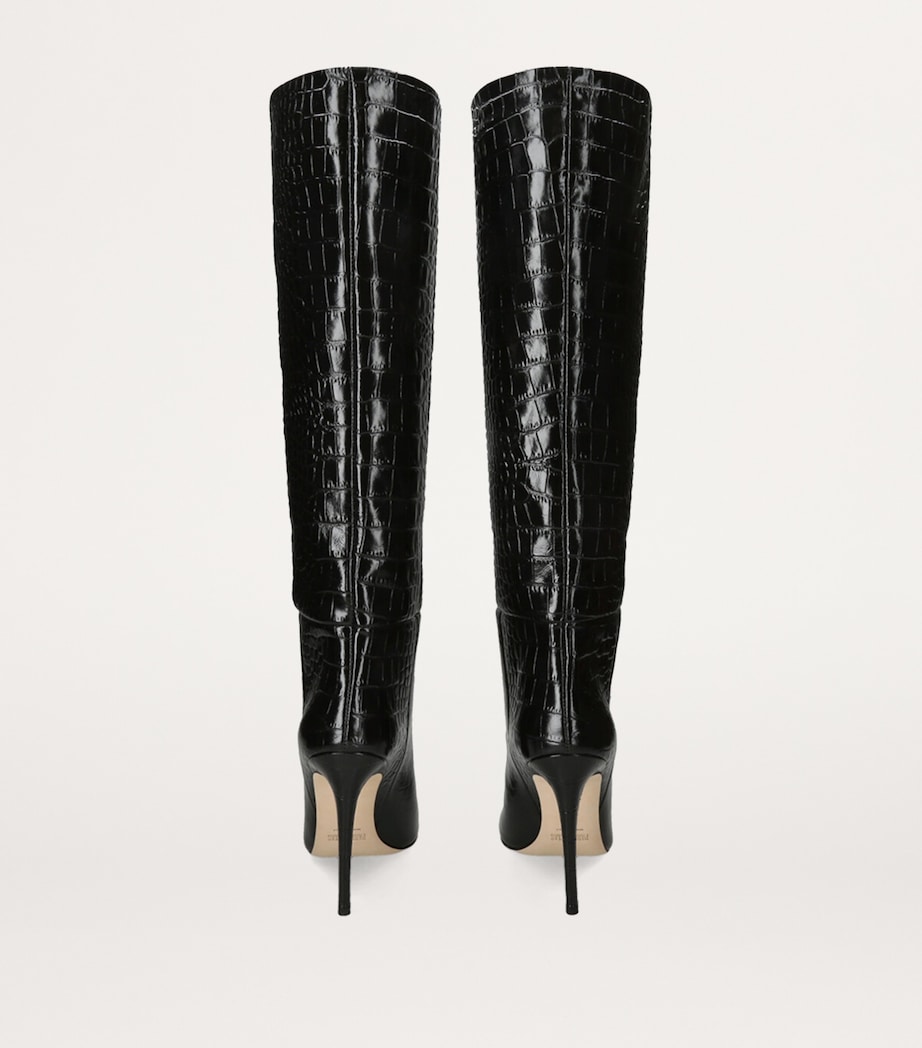 Croc-Embossed Knee-High Boots 105 BLACK Image 3