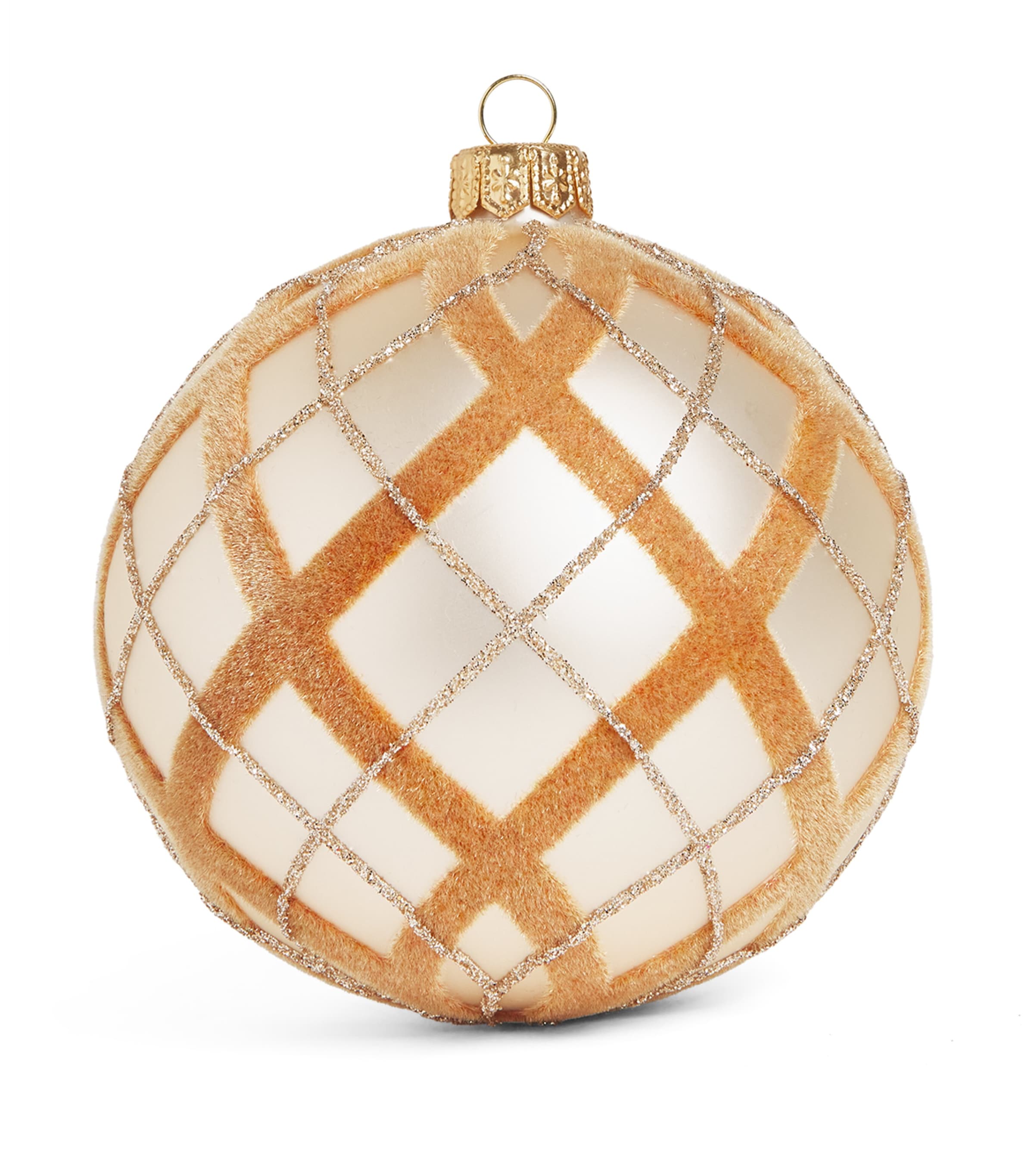 Harrods Glitter Tartan Bauble Champagne Matt Image 1
