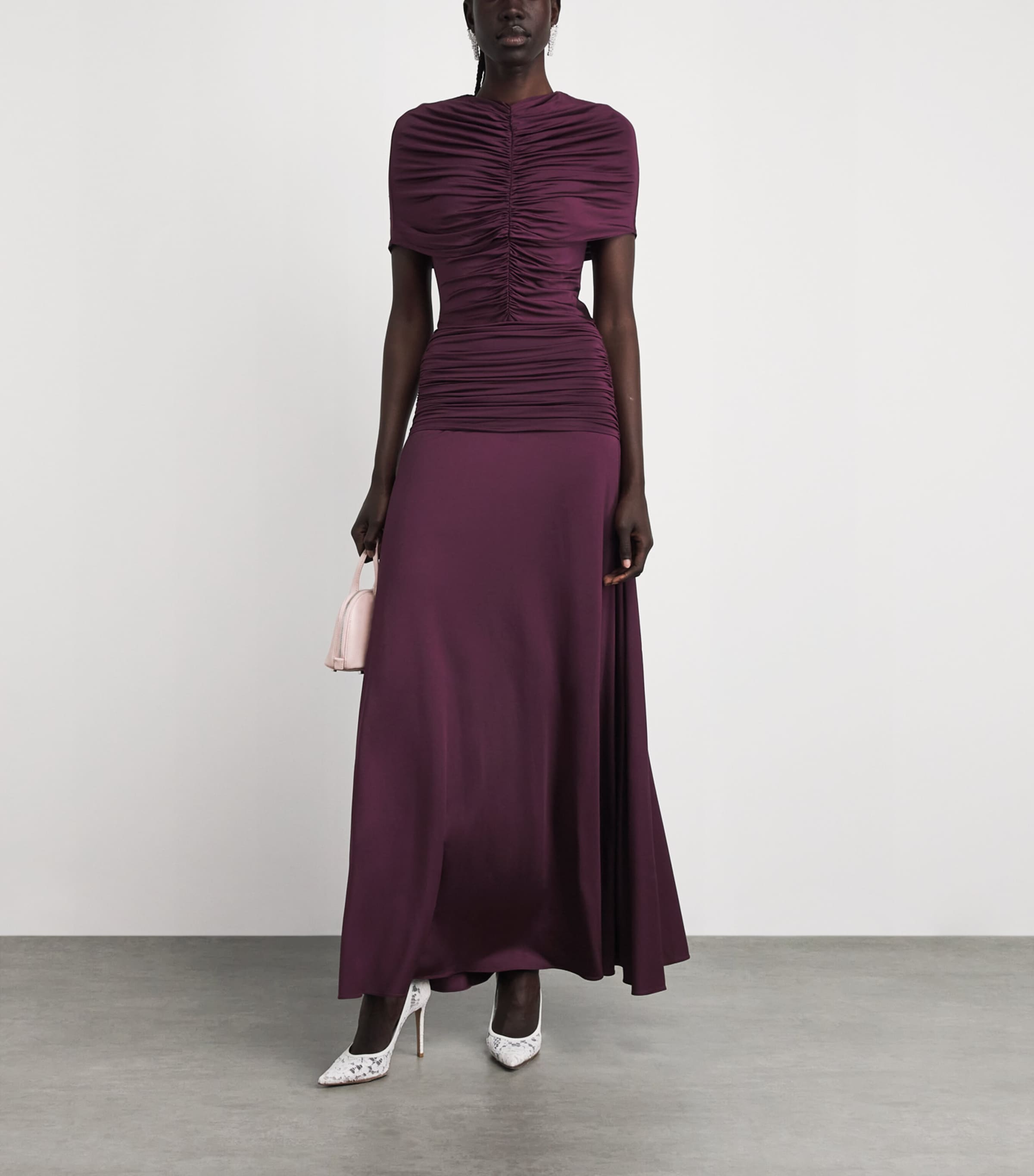 Self-Portrait Womens Jersey Gathered Maxi Dress Burgundy Image 2