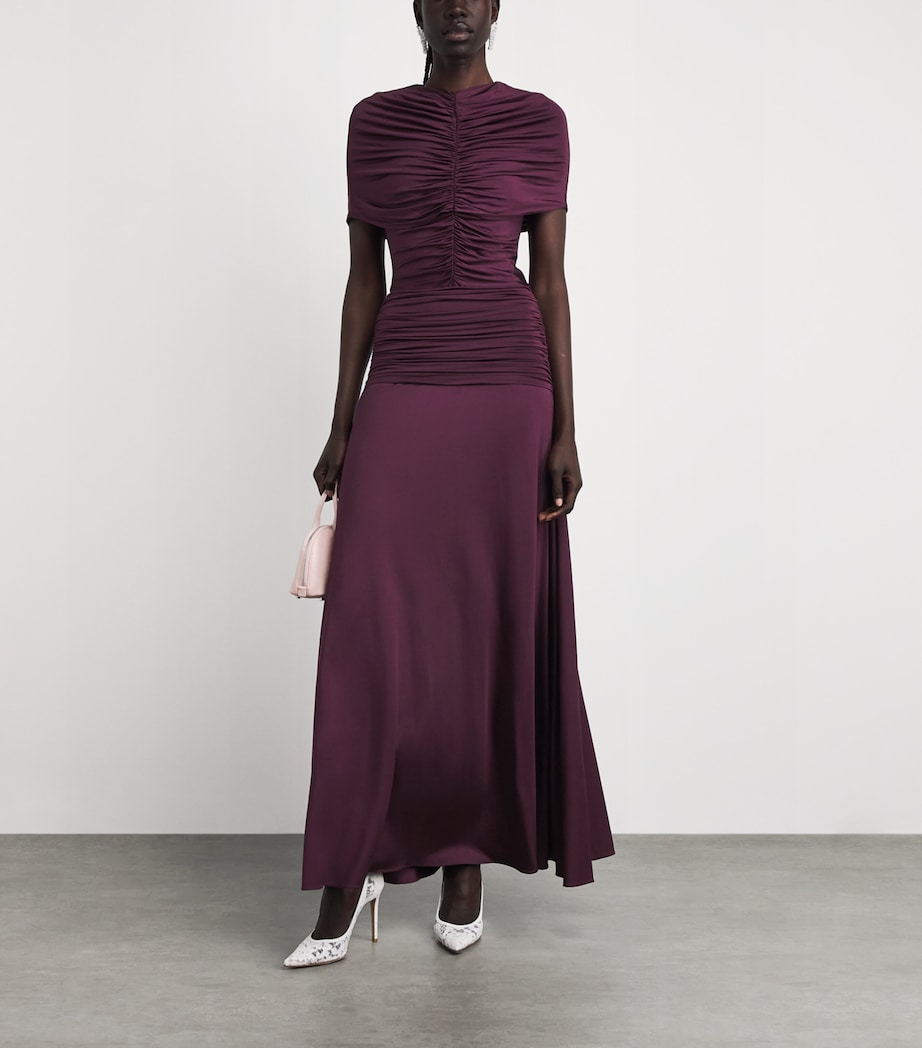 Self-Portrait Womens Jersey Gathered Maxi Dress Burgundy Image 2
