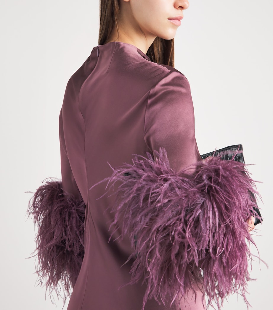 LAPOINTE Womens Satin Feather-Trimmed Gown Dark Mauve Image 5