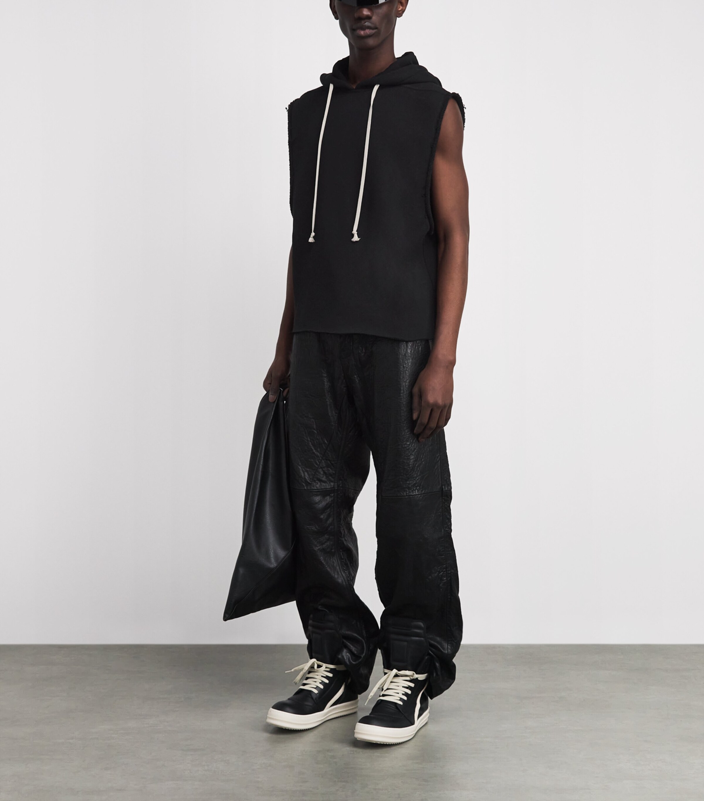 Rick Owens Mens Cotton Jersey Sleeveless Hoodie Black/ Image 2