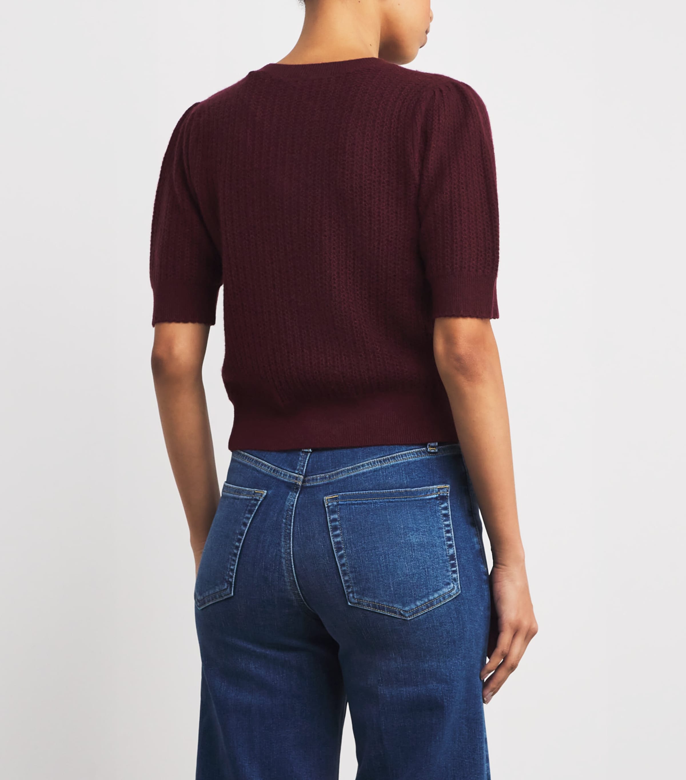 Cashmere Pointelle The Chain Short-Sleeve Sweater CABERNET Image 4