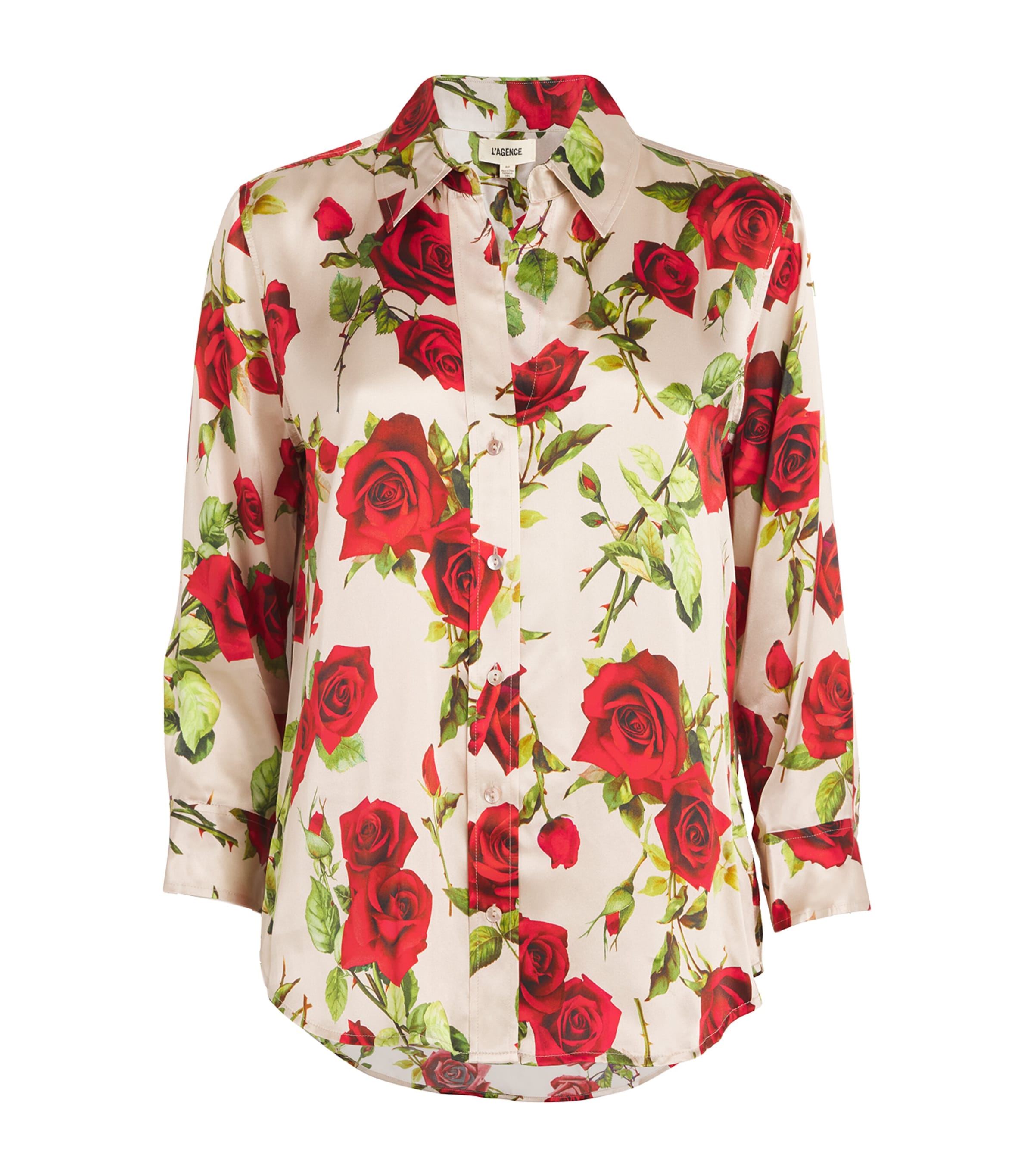 L AGENCE SILK ROSE-PRINT DANI SHIRT