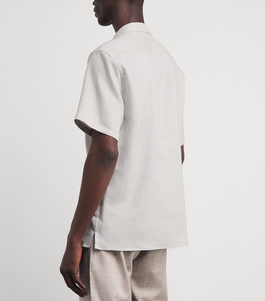 Corneliani Mens Linen-Wool Short-Sleeve Shirt Natural White Image 5