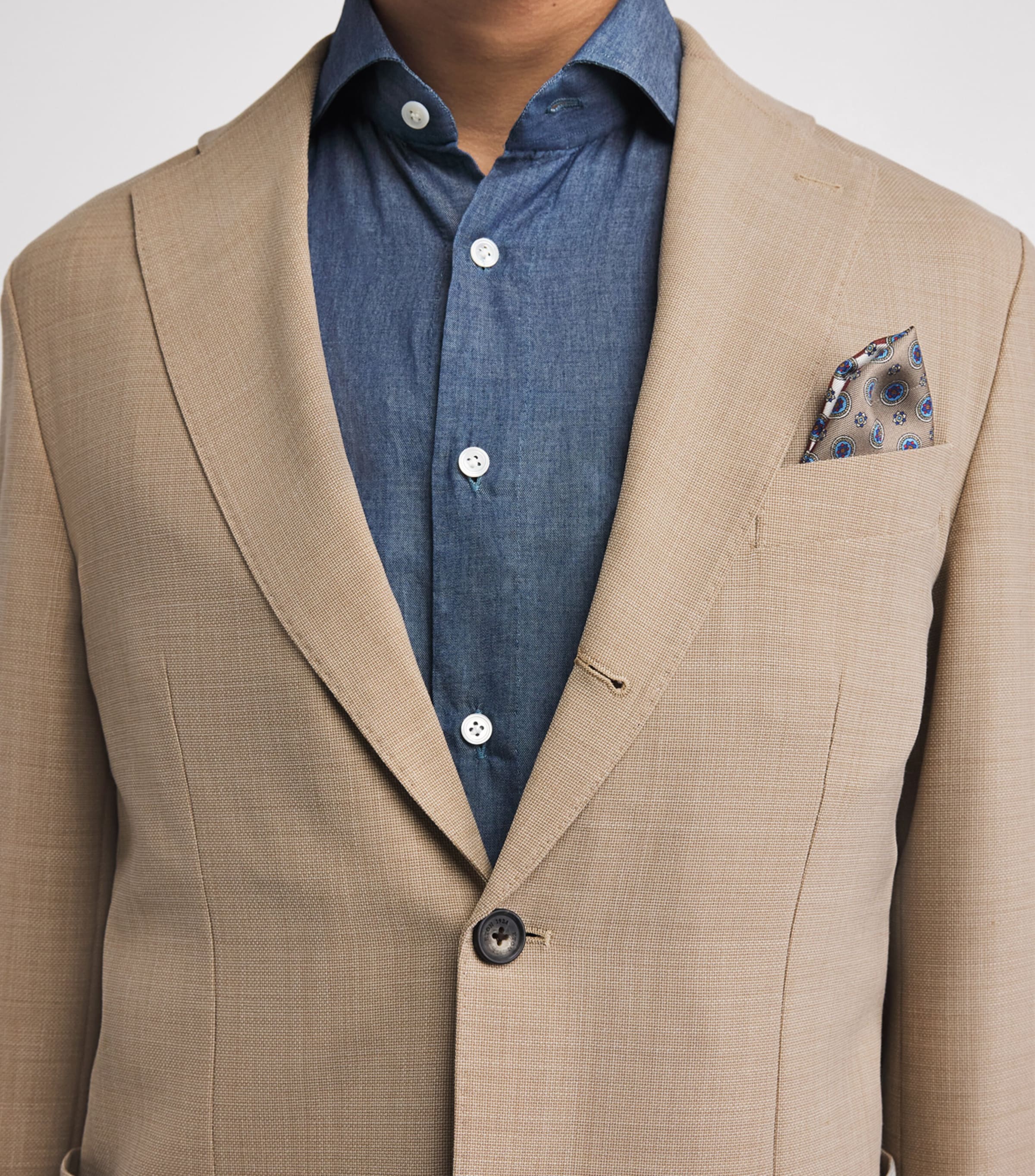 Eton Mens Wool-Blend Tech Blazer Beige Image 3
