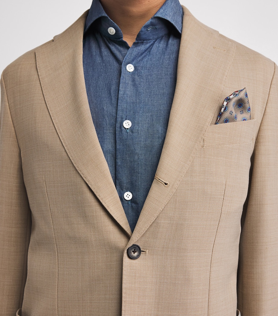 Eton Mens Wool-Blend Tech Blazer Beige Image 3