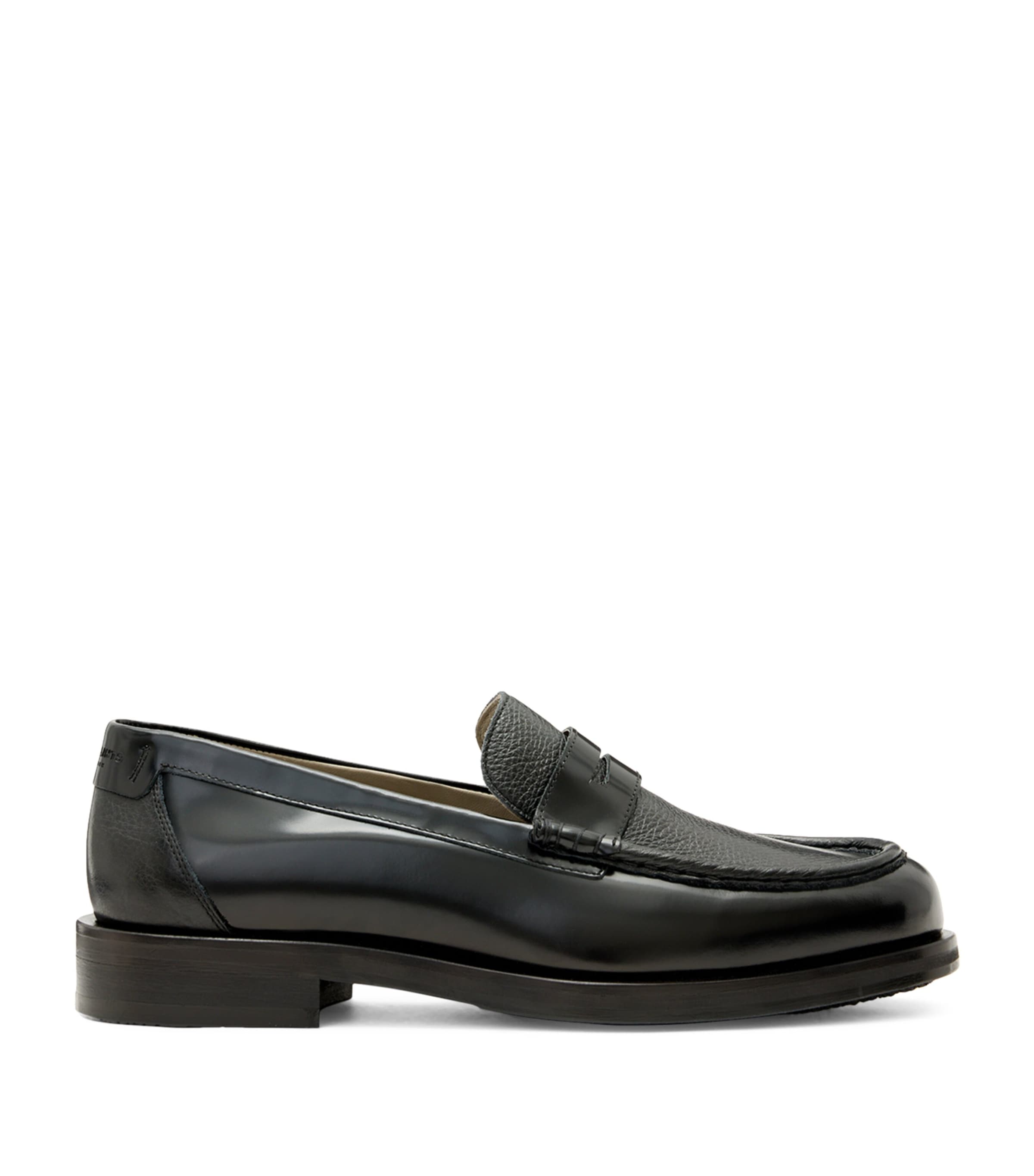 Allsaints Mens Black Bloom Leather Penny Loafers
