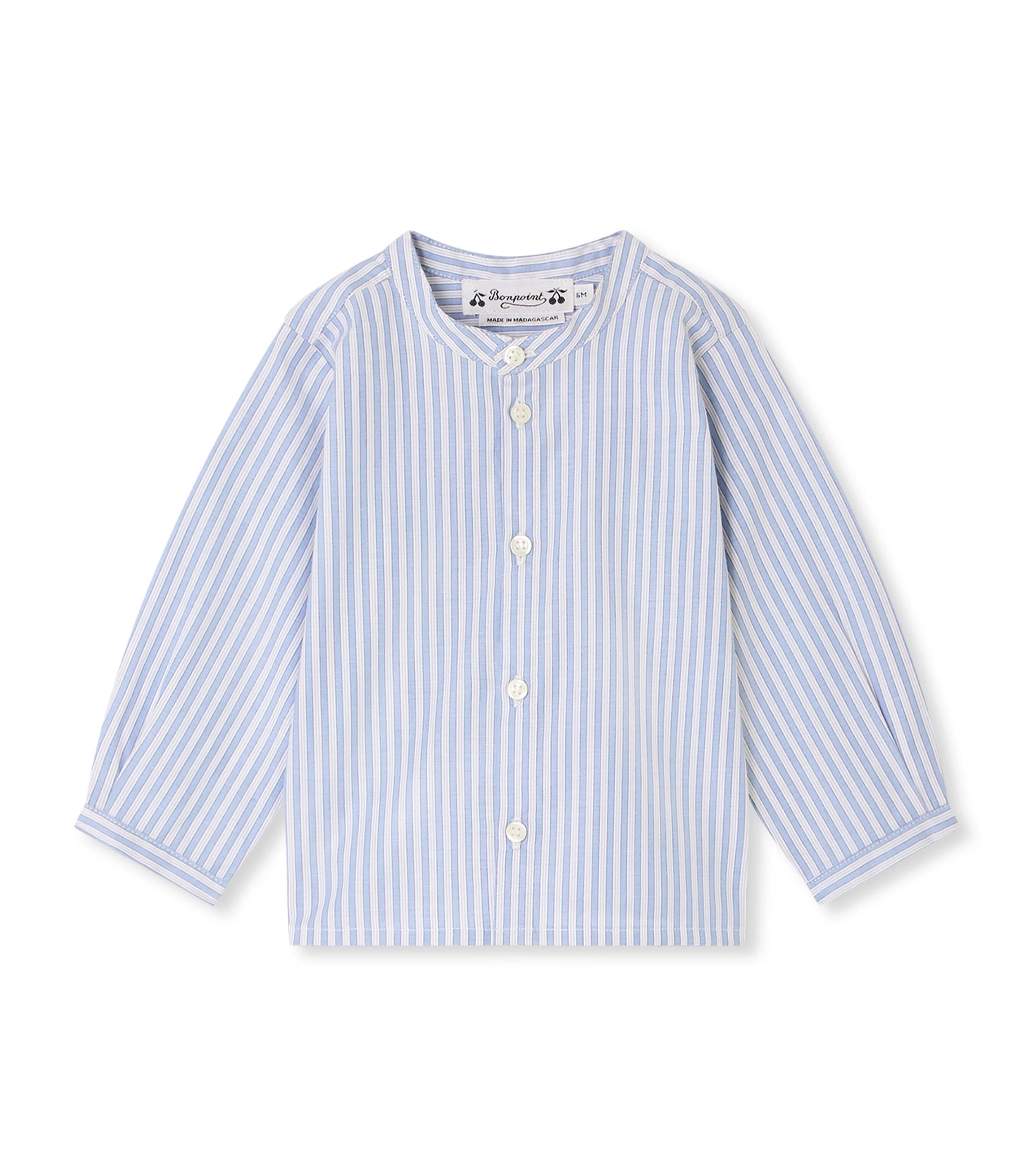 Bonpoint Cotton Striped Shirt (1-18 Months) Ra Bleu Gris Image 1