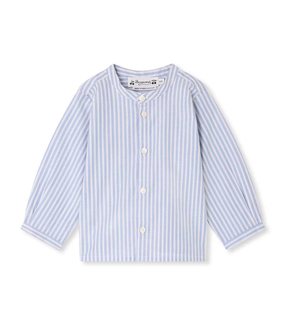 Bonpoint Cotton Striped Shirt (1-18 Months) Ra Bleu Gris Image 1