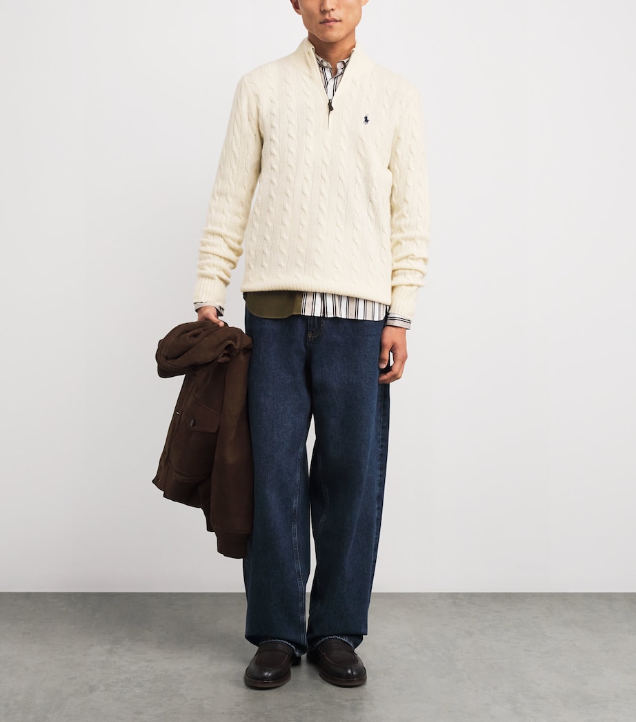 Wool-Cashmere Cable-Knit Quarter-Zip Sweater NATURAL Image 2