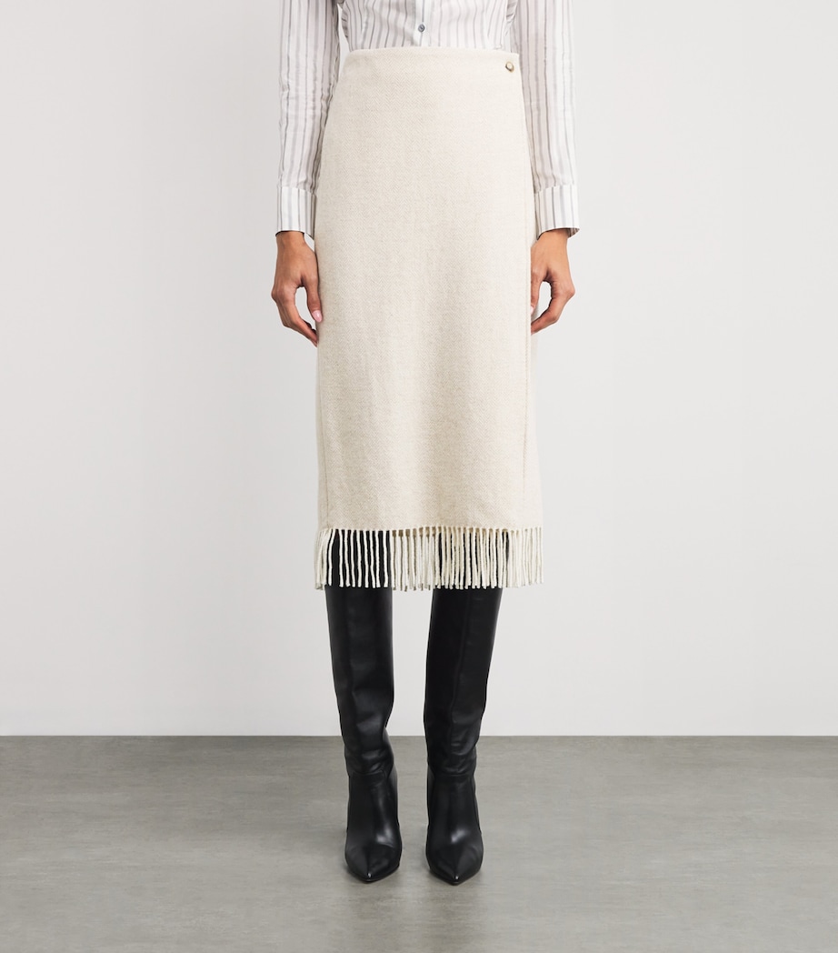 Wool-Blend Wrap Pencil Skirt CREAM HERRINGBONE Image 3