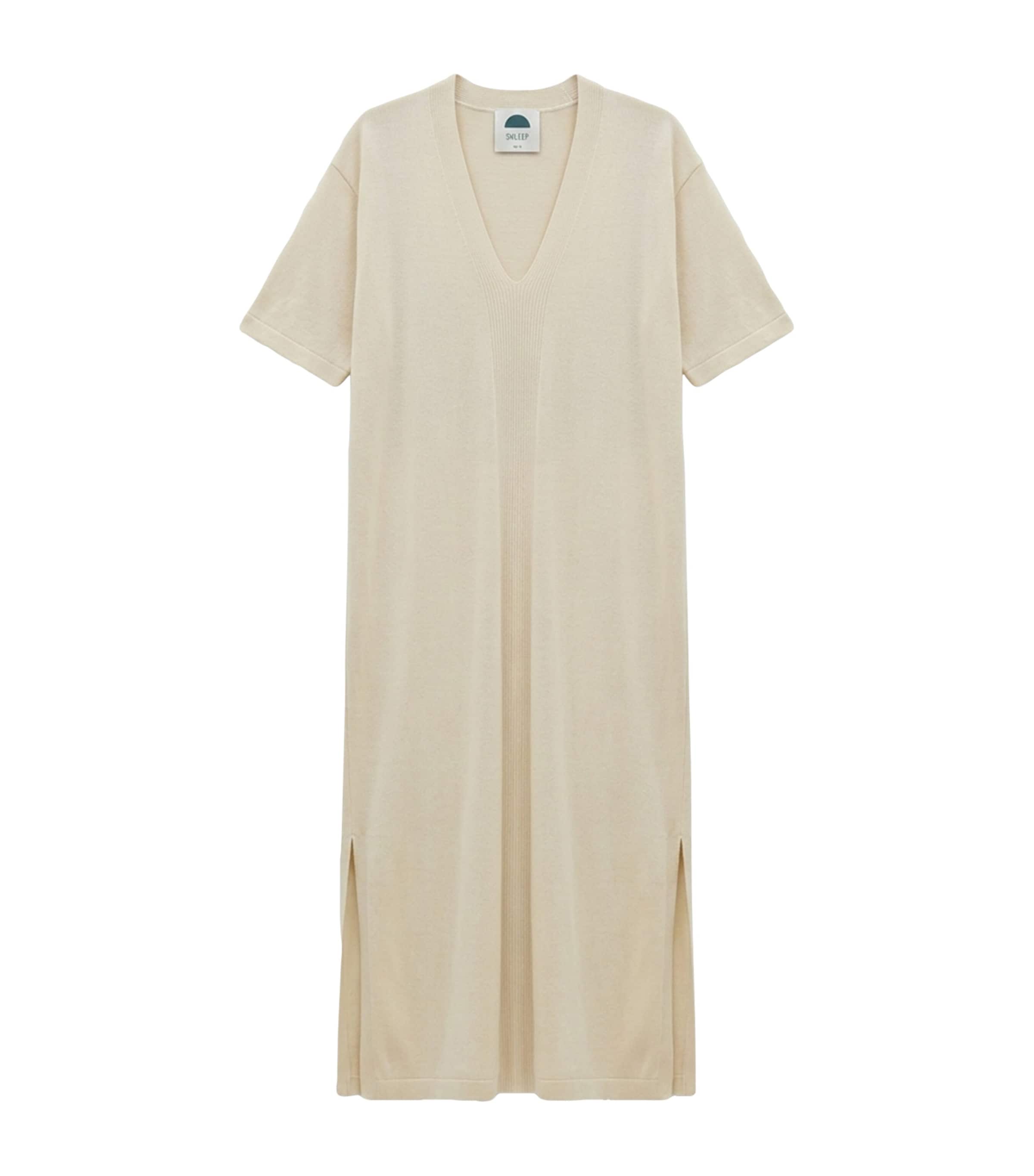 SHLEEP Womens Merino-Silk V-Neck Kaftan Ivory Tusk Image 1