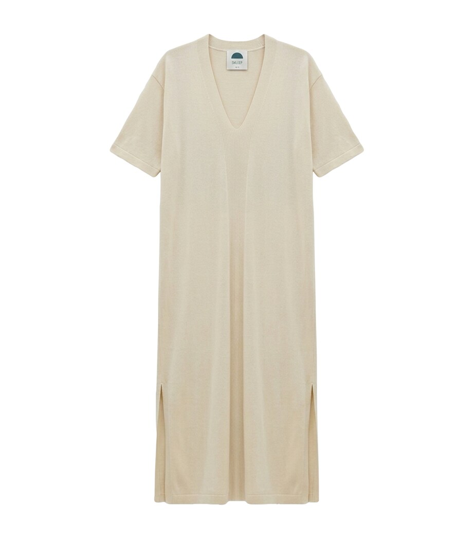 SHLEEP Womens Merino-Silk V-Neck Kaftan Ivory Tusk Image 1