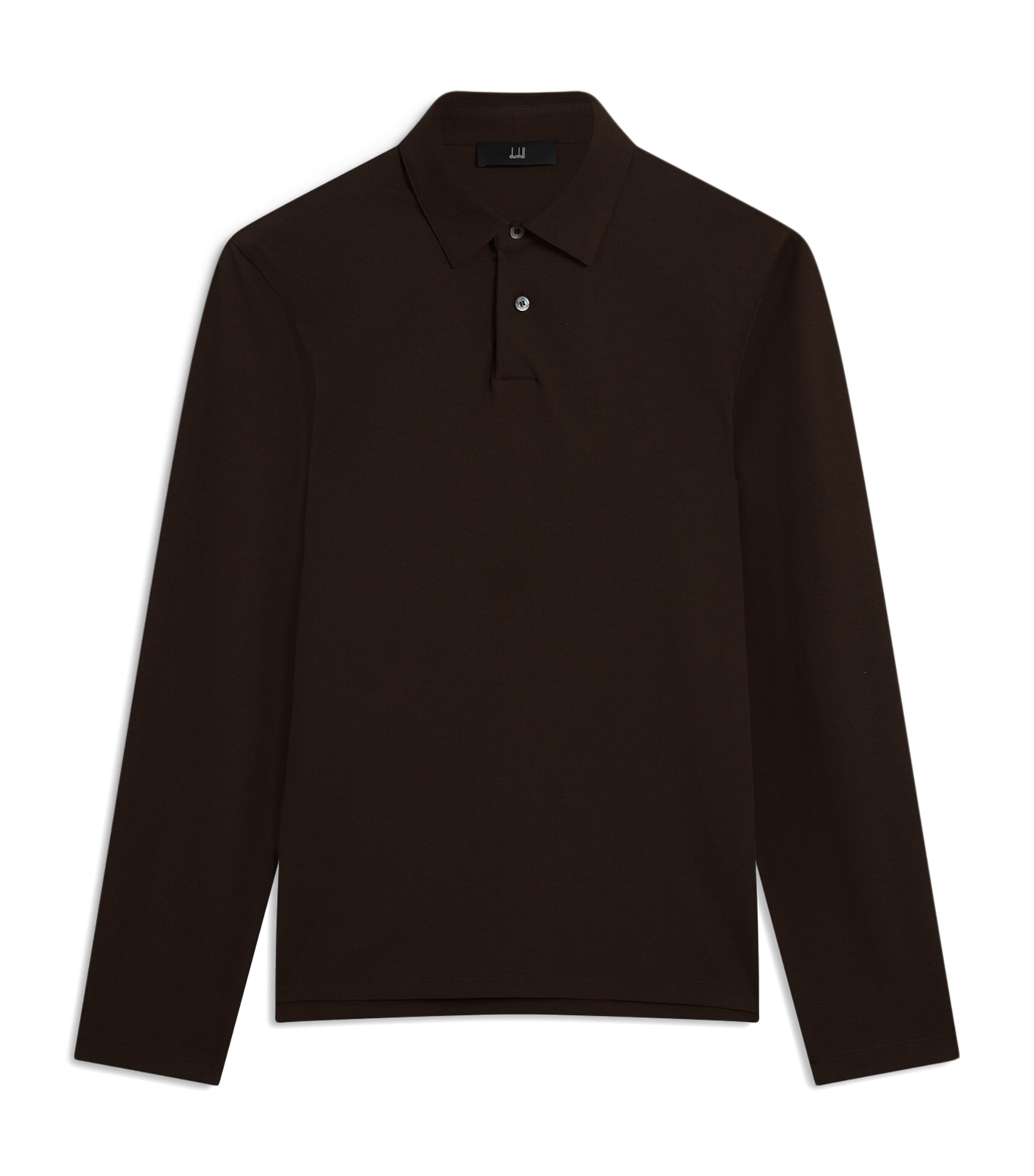 Cotton-Silk Piqué Long-Sleeve Polo Shirt 202CHOCOLATE Image 1