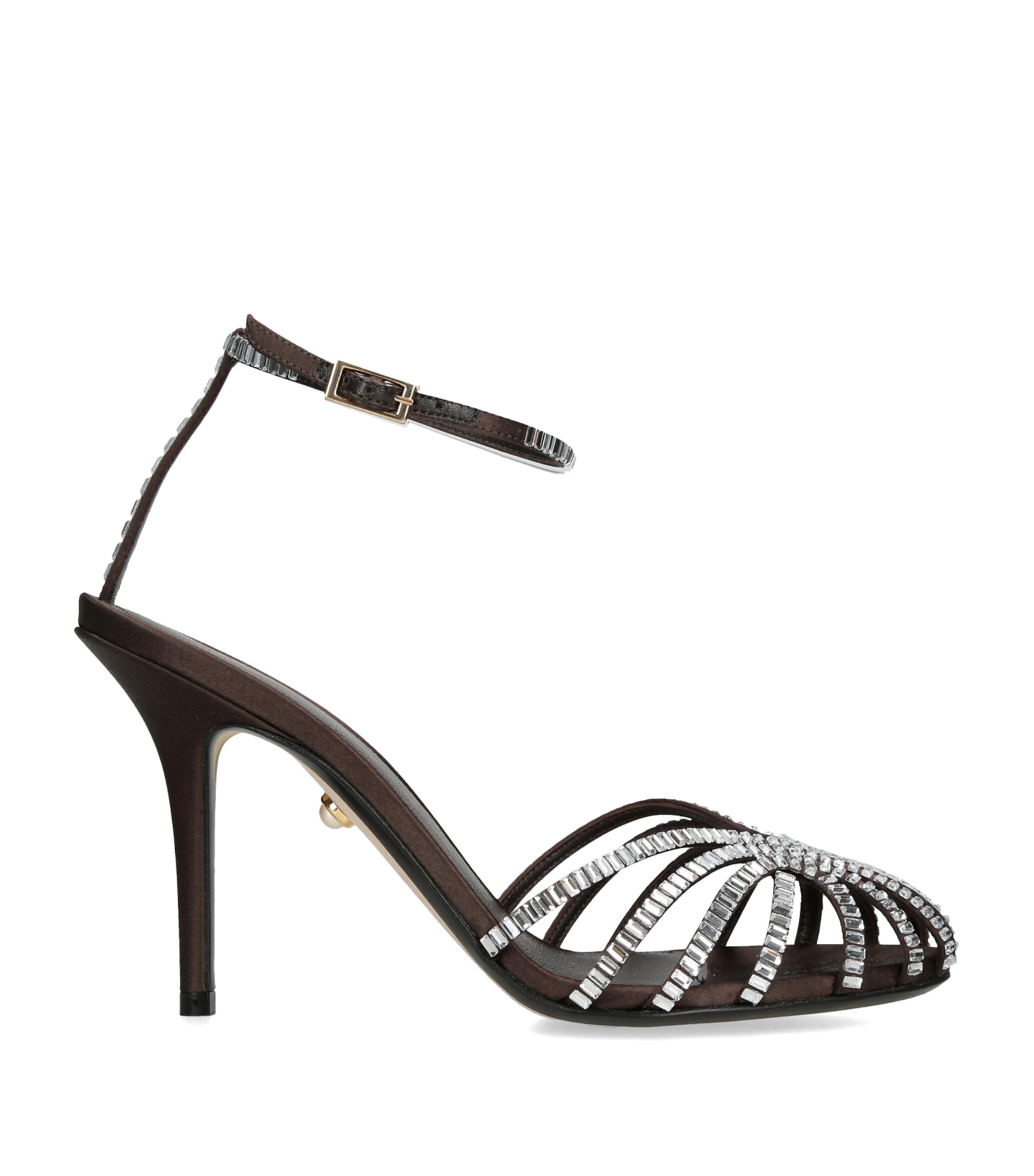 Alevì Satin Penelope Xtal Heeled Sandals 95 Dark Brown Image 1