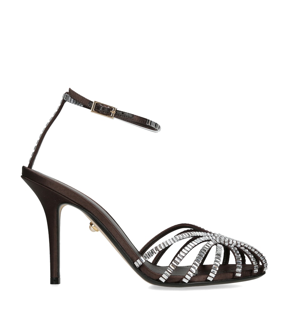Alevì Satin Penelope Xtal Heeled Sandals 95 Dark Brown Image 1