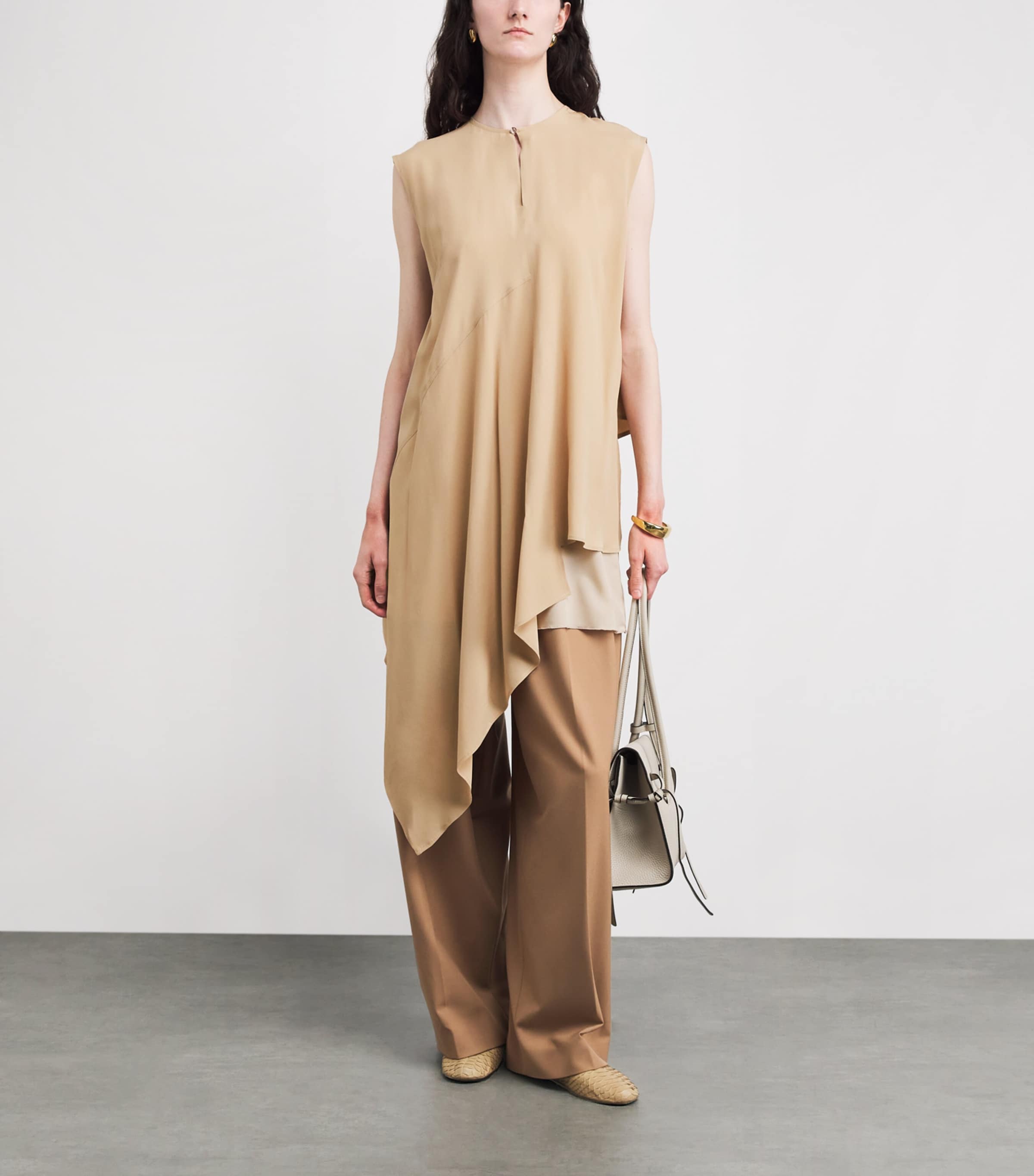 Fabiana Filippi Womens Crêpe de Chine Asymmetric Top Acero Image 2