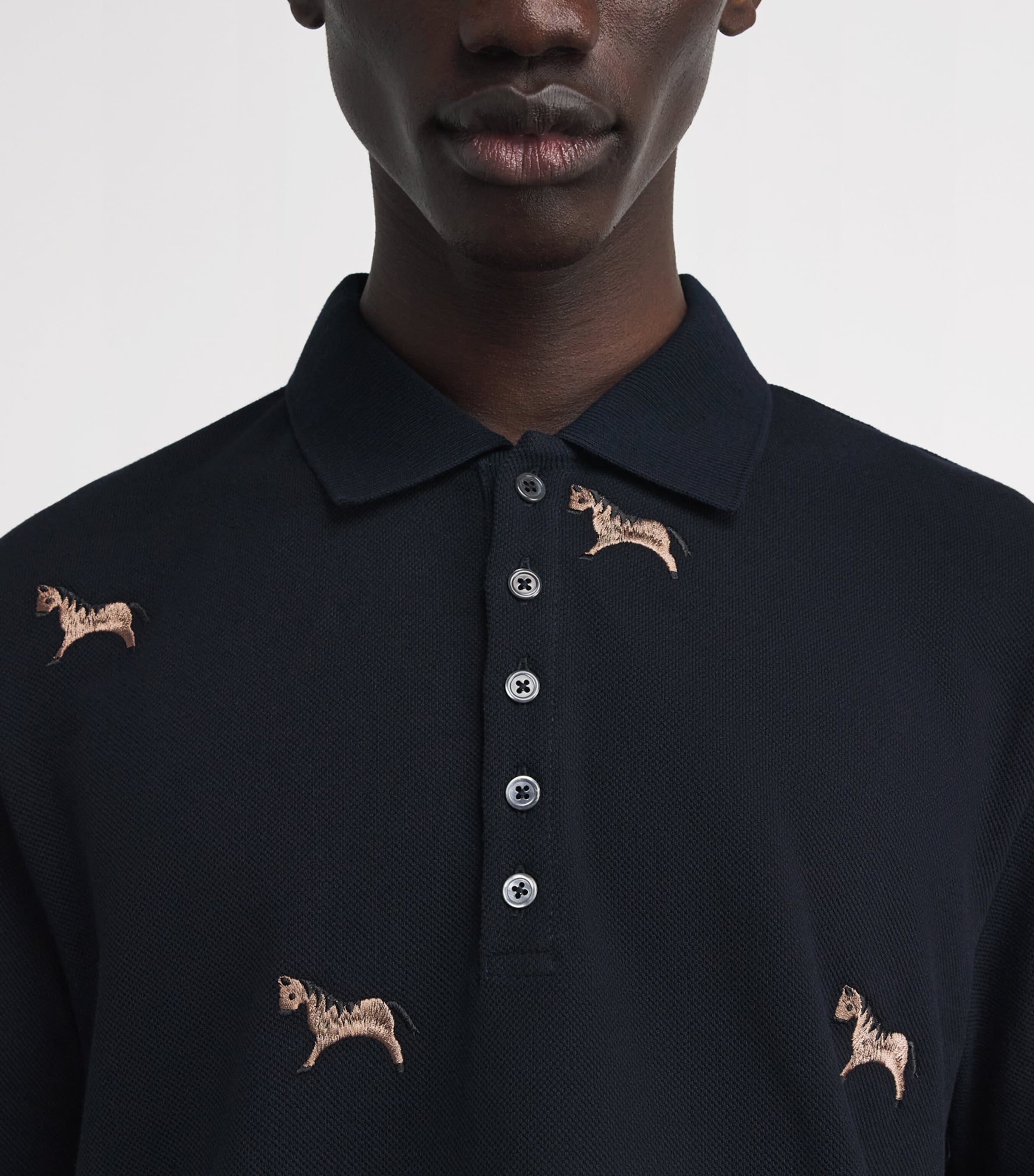 Cotton Horse Embroidered Polo Shirt NAVY Image 6