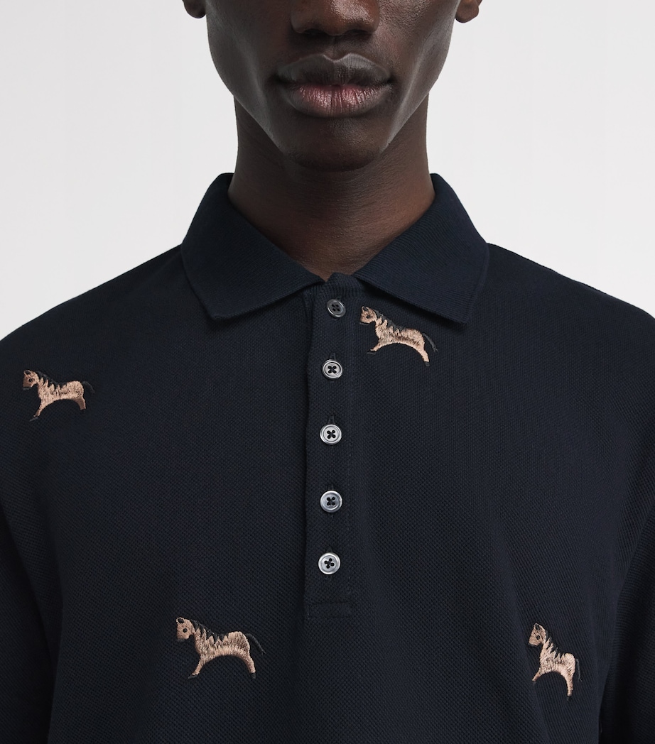 Cotton Horse Embroidered Polo Shirt NAVY Image 6