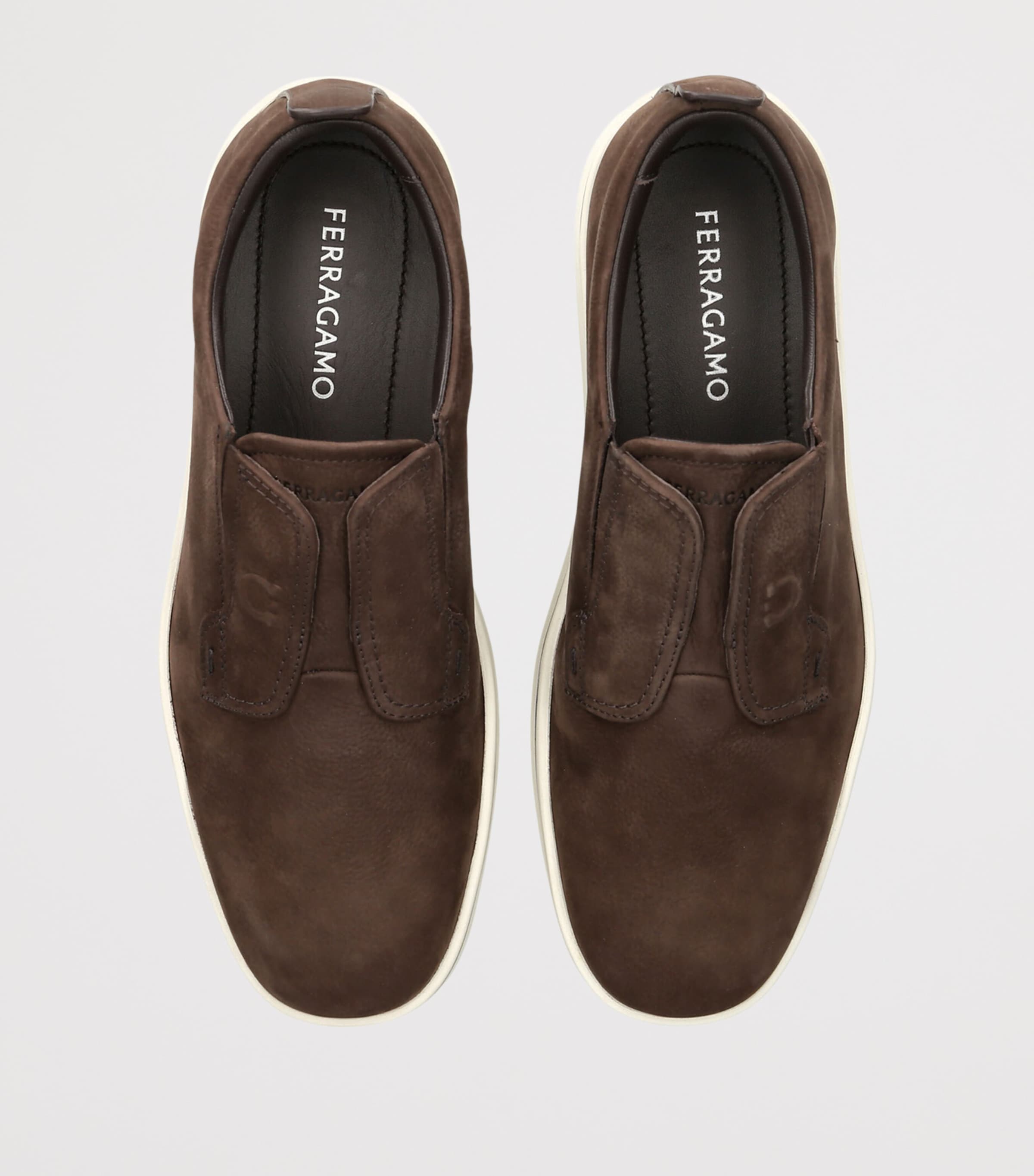 Salvatore Ferragamo Nubuck Leather Alfie Slip-On Sneakers Dark Brown Image 3