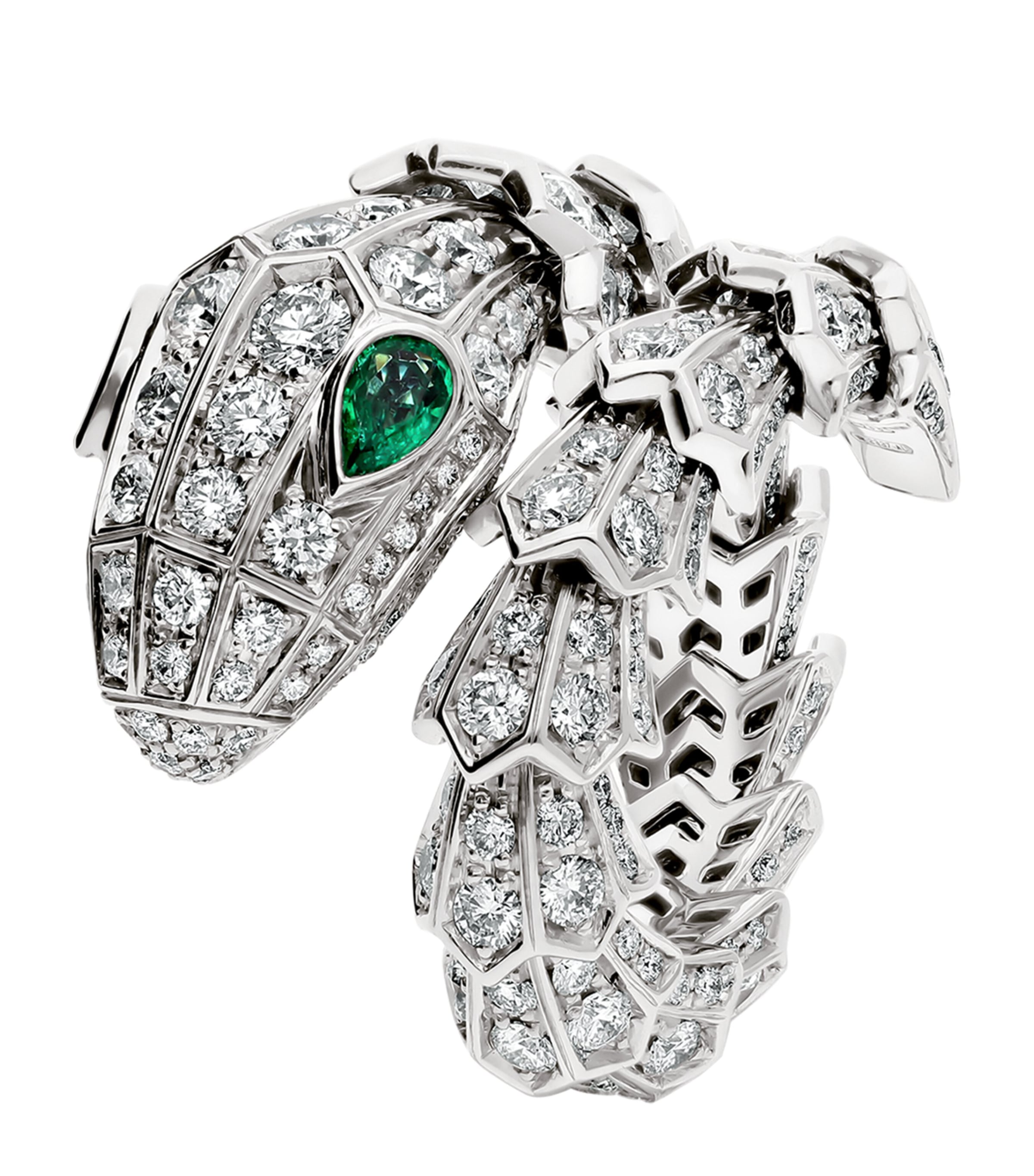 White Gold, Diamond and Emerald Serpenti Ring WHITE GOLD Image 1