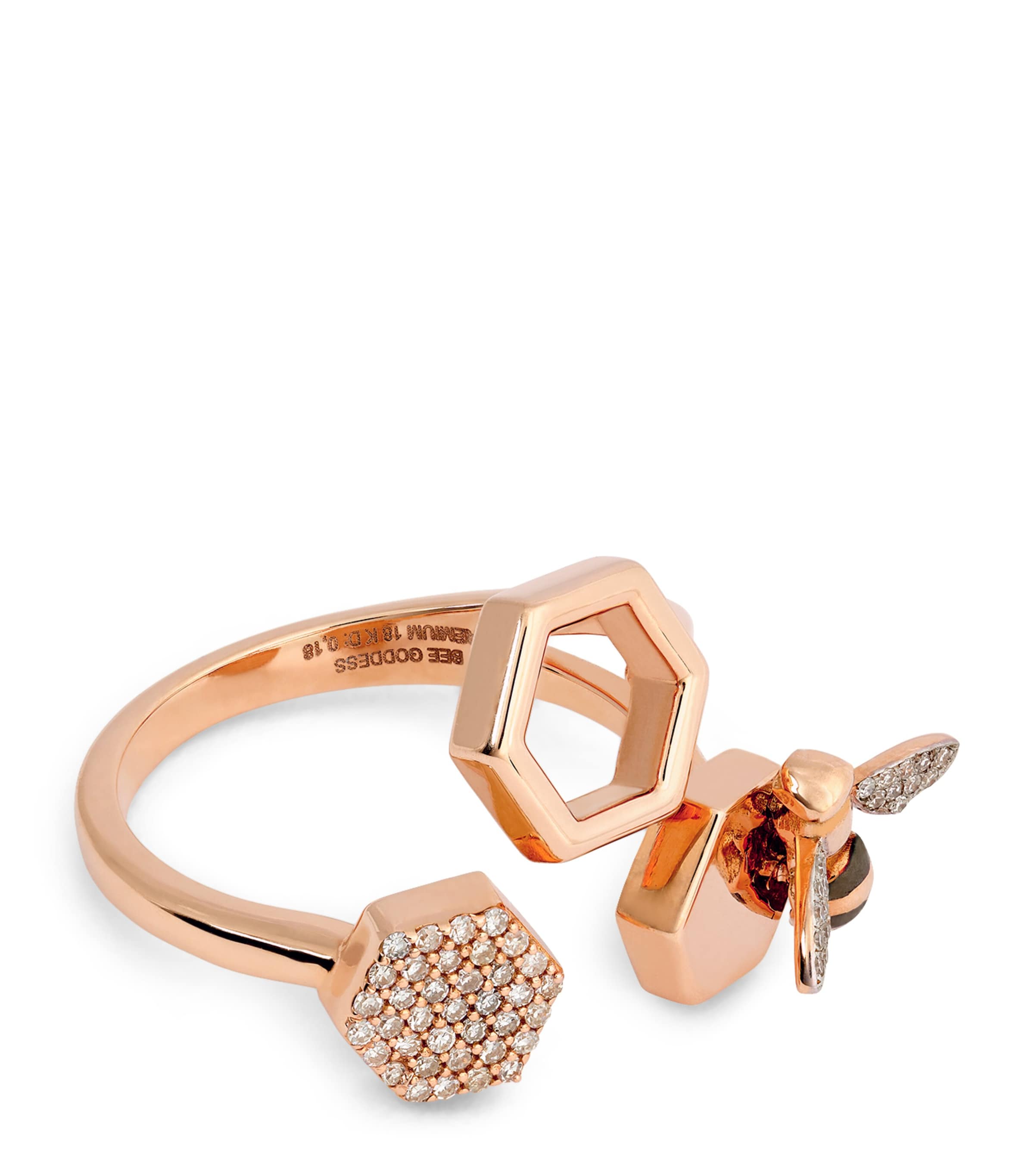 Shop Bee Goddess Rose Gold And Diamond Honeycomb Ring