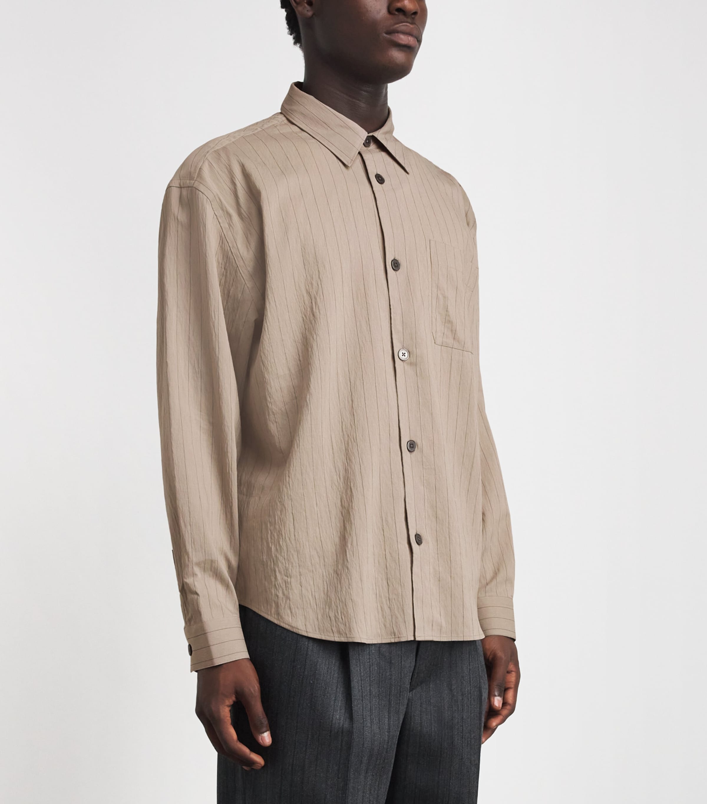 FRAME Mens Cotton Stripe Shirt Bgst Beige Stripe Image 4