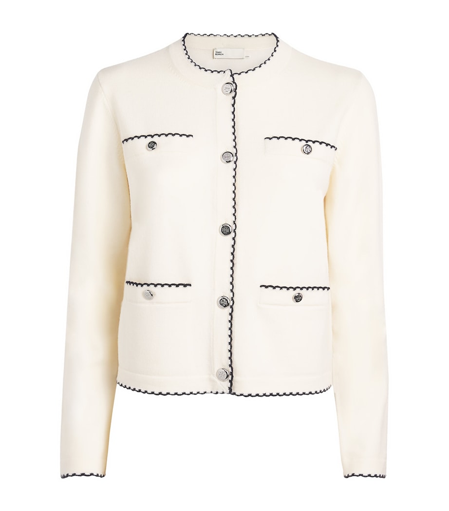 Tory Burch Womens Wool-Blend Kendra Cardigan New Ivry/mdm Nvy Image 1