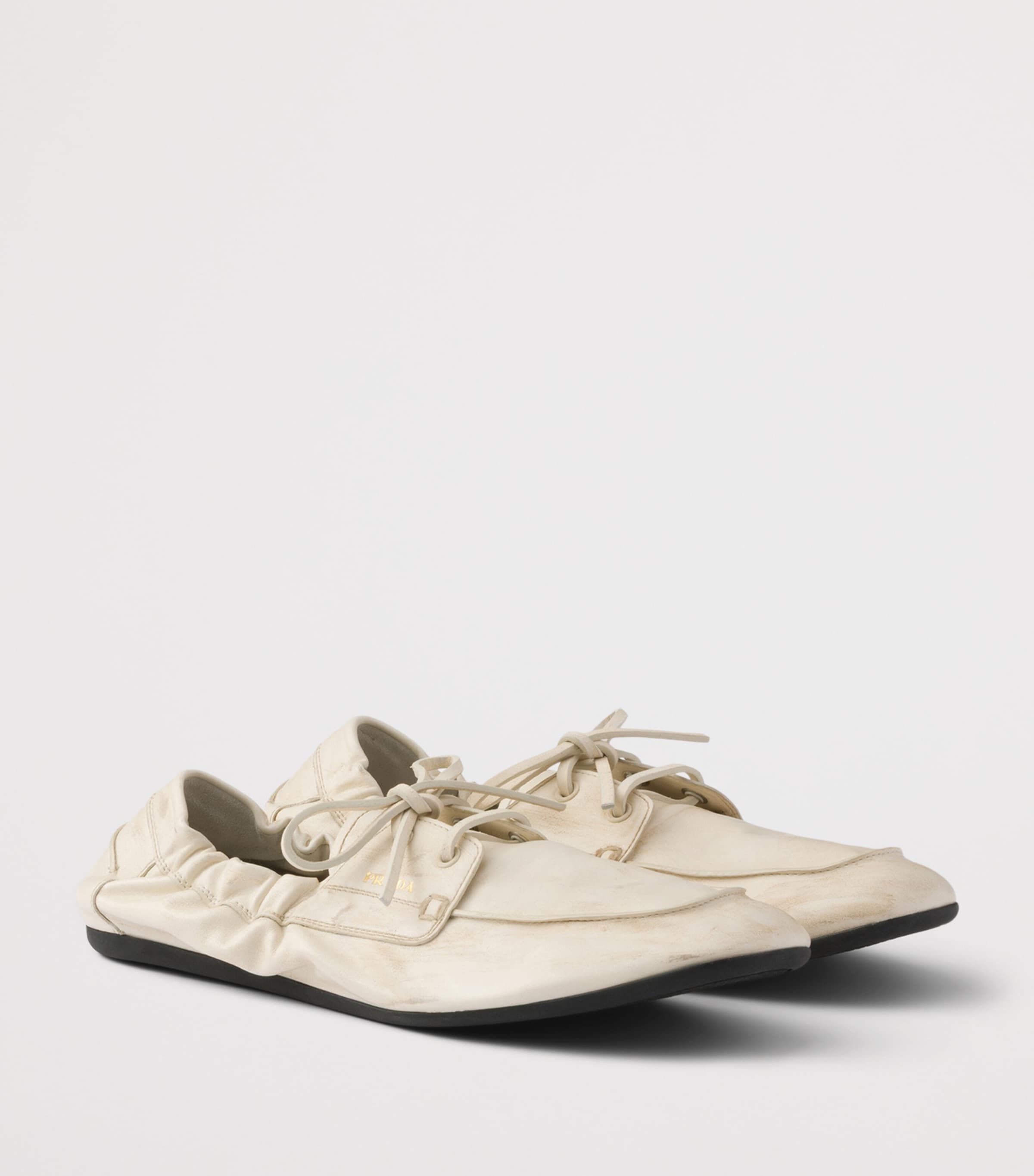 Prada Antiqued Leather Shuffle Loafers Neutral Image 2