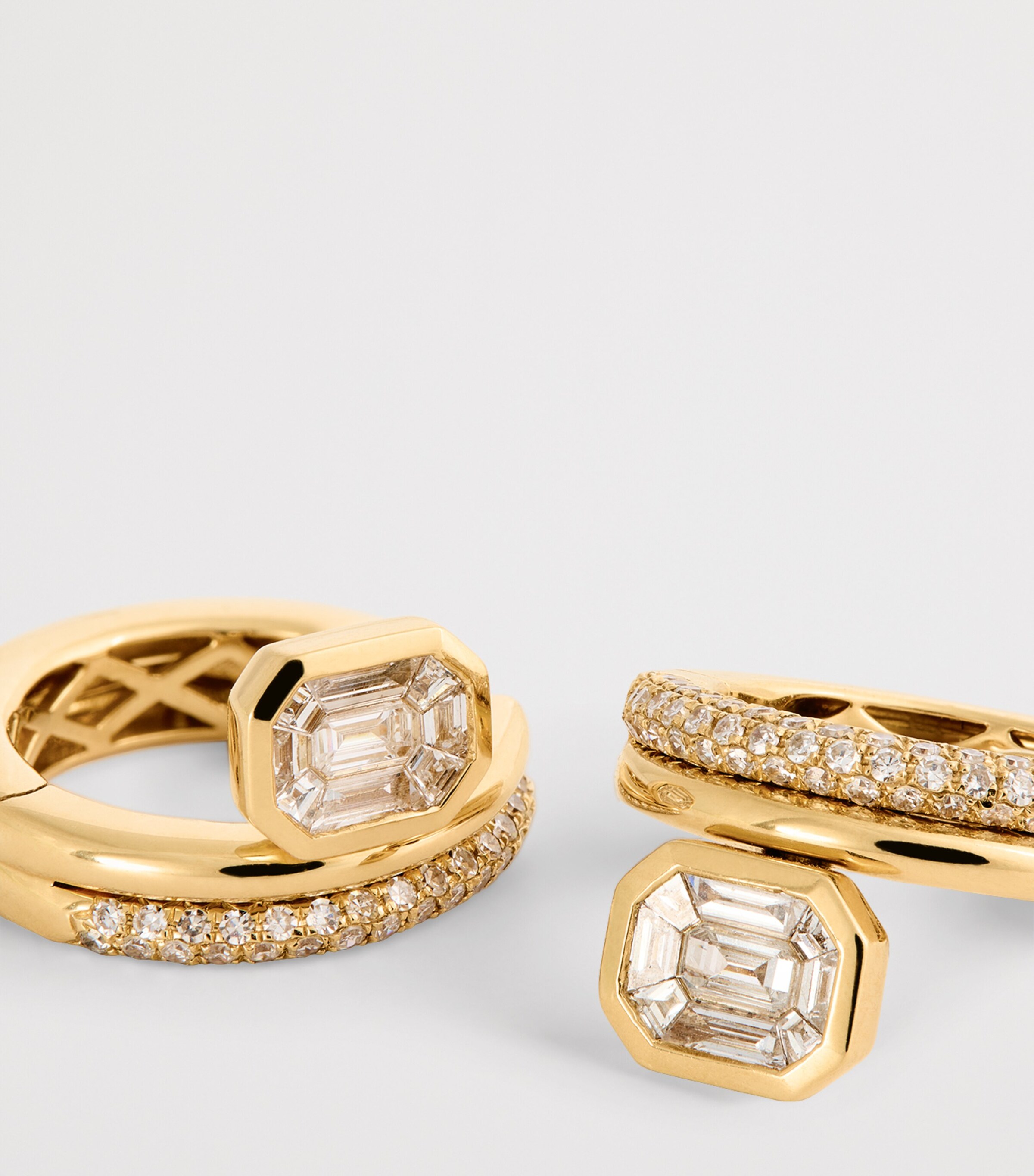 Yellow Gold and Diamond Floating Bezel Huggie Earrings YELLOW GOLD Image 6