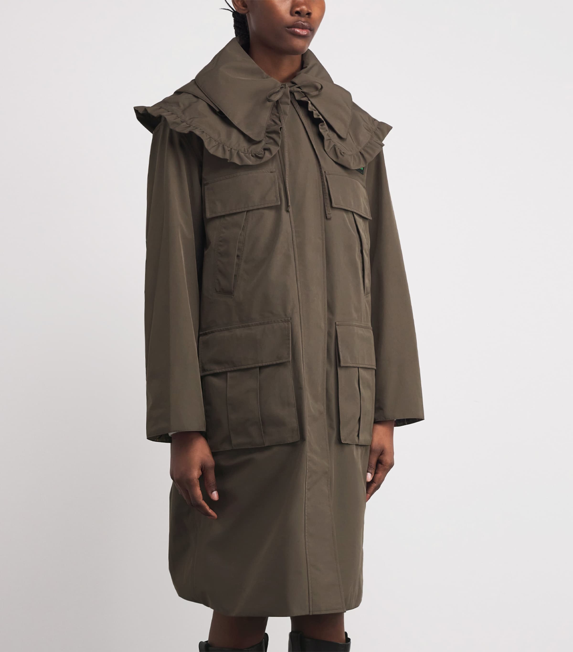 x GANNI Waterproof Parka Coat OLIVE/CLASSIC TARTAN Image 3