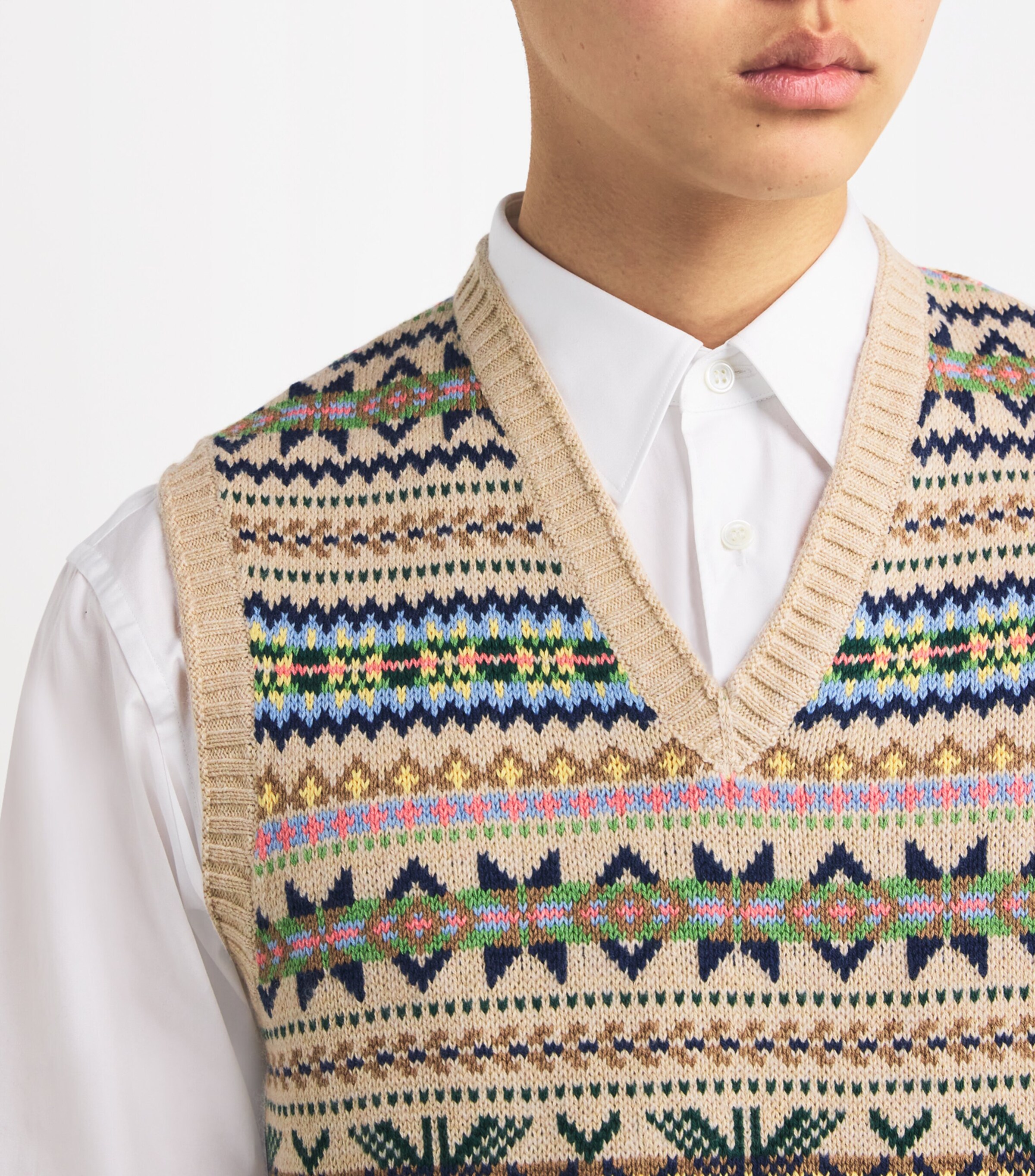 Polo Ralph Lauren Beige Cotton-Cashmere Fair Isle Sweater Vest