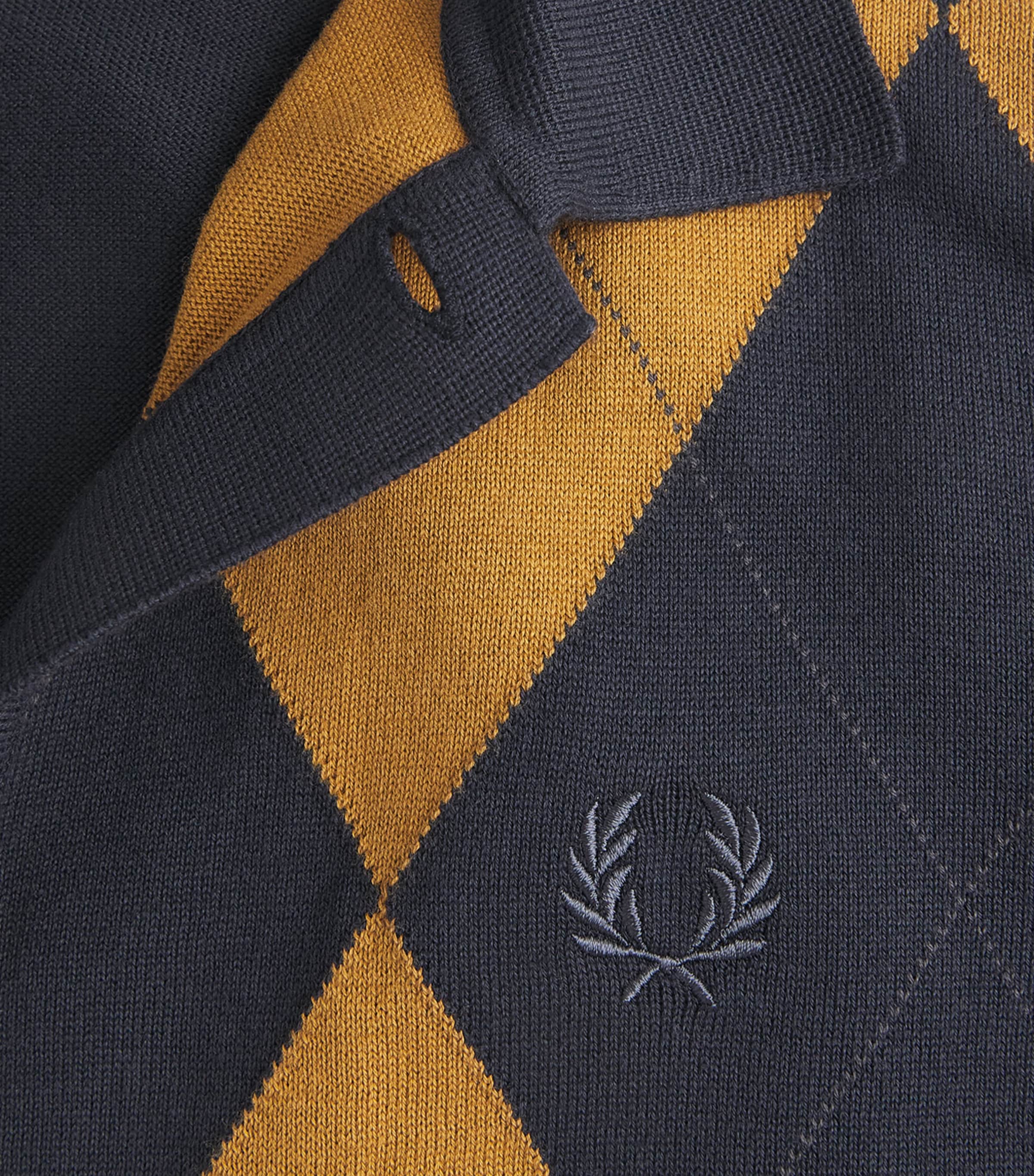 Fred Perry Mens Cotton Knitted Argyle Shirt Navy Image 6