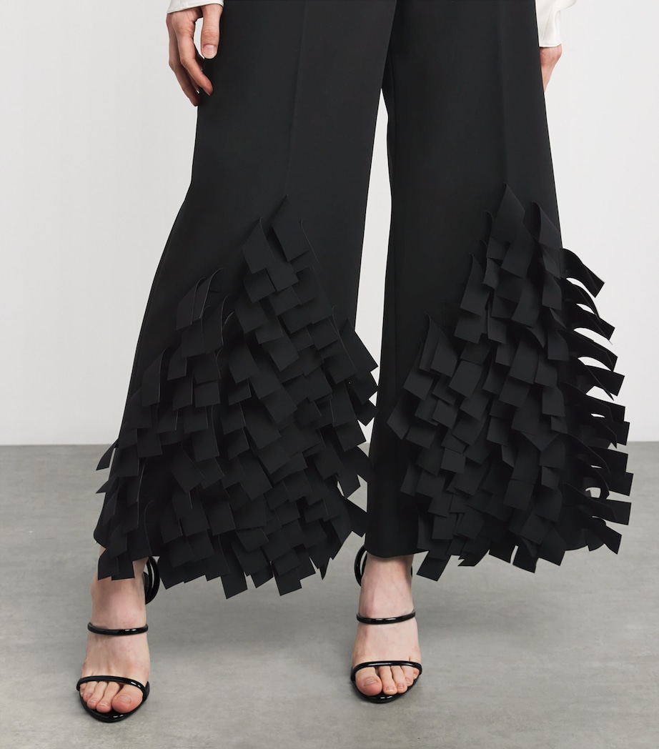 Virgin Wool Fringe Wide-Leg Trousers BLACK Image 6