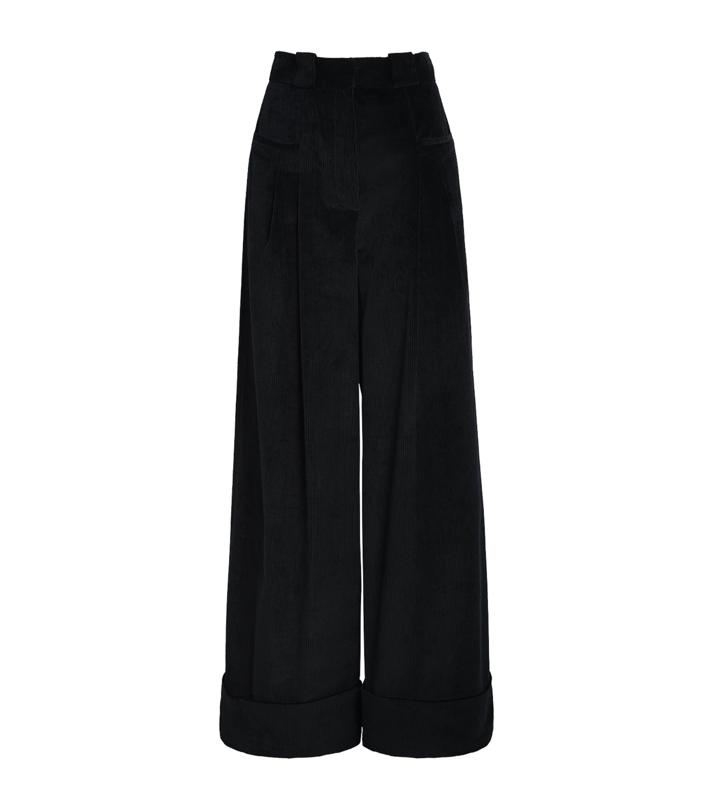 Corduroy Wide-Leg Tailored Trousers BLACK Image 1