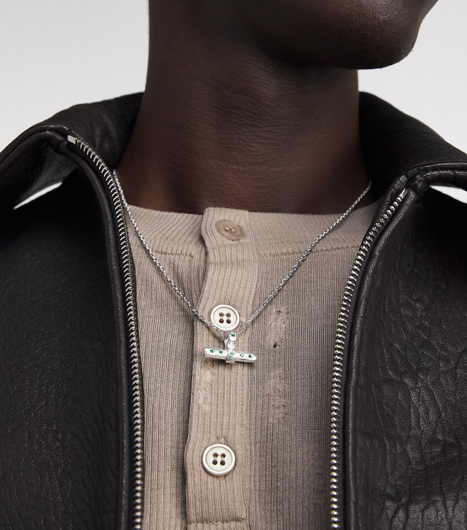 Sterling Silver and Emerald T-Bar Necklace GREEN Image 2