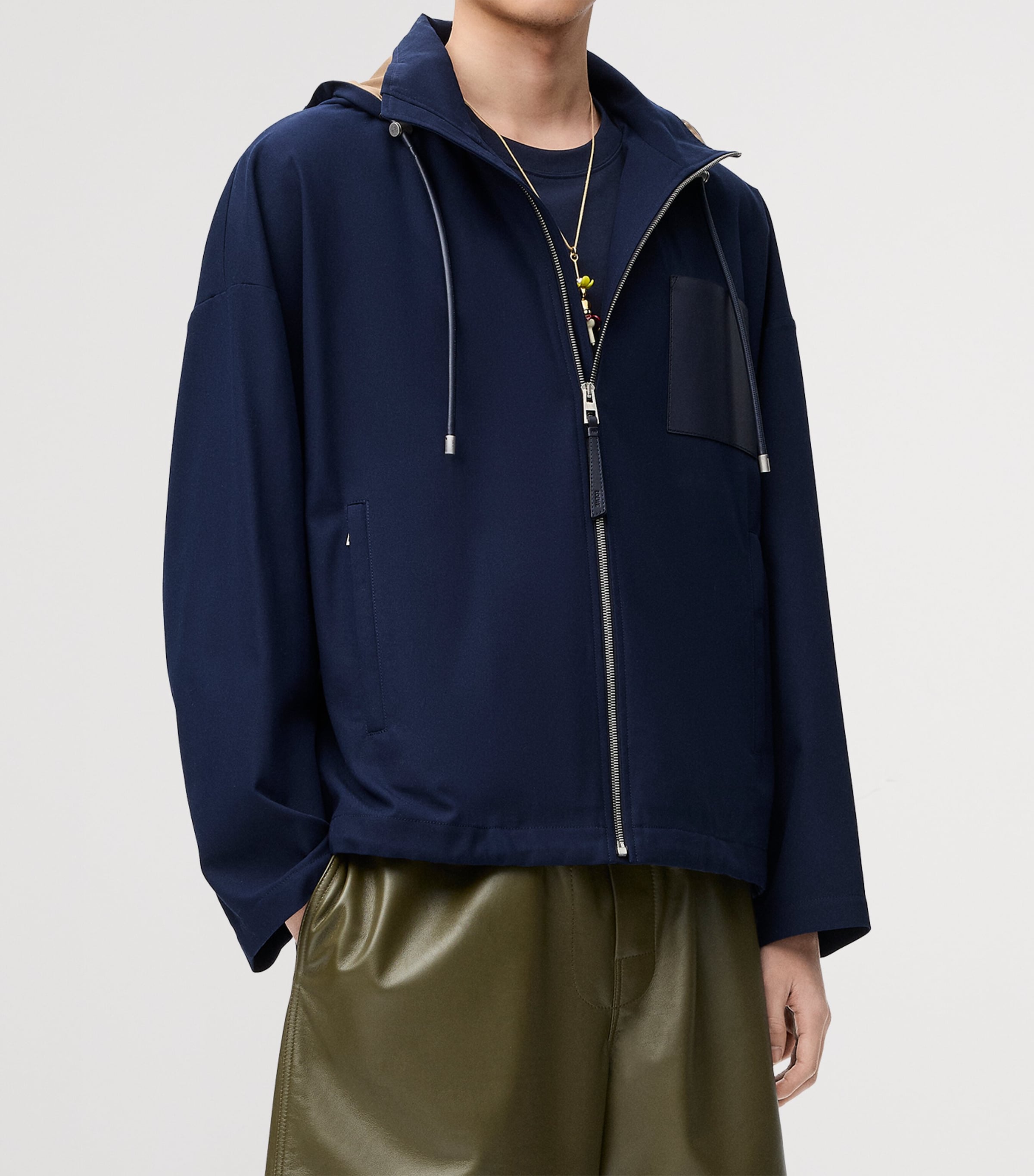 Cotton Hooded Jacket NAVY/BEIGE Image 3