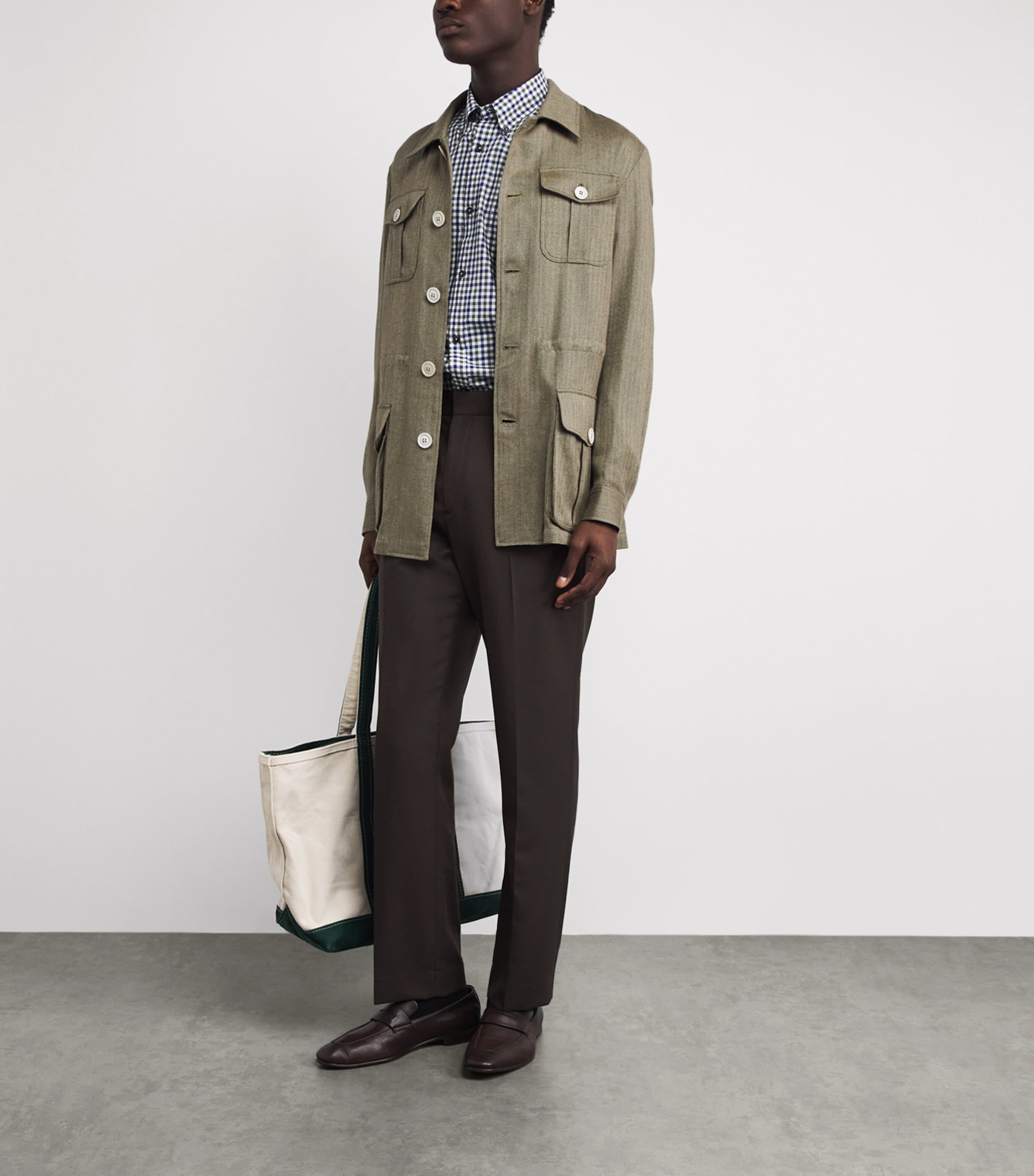 Purdey Mens Cotton-Blend Herringbone Overshirt Sage Image 2
