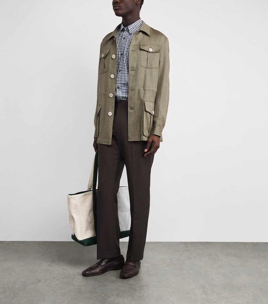 Purdey Mens Cotton-Blend Herringbone Overshirt Sage Image 2
