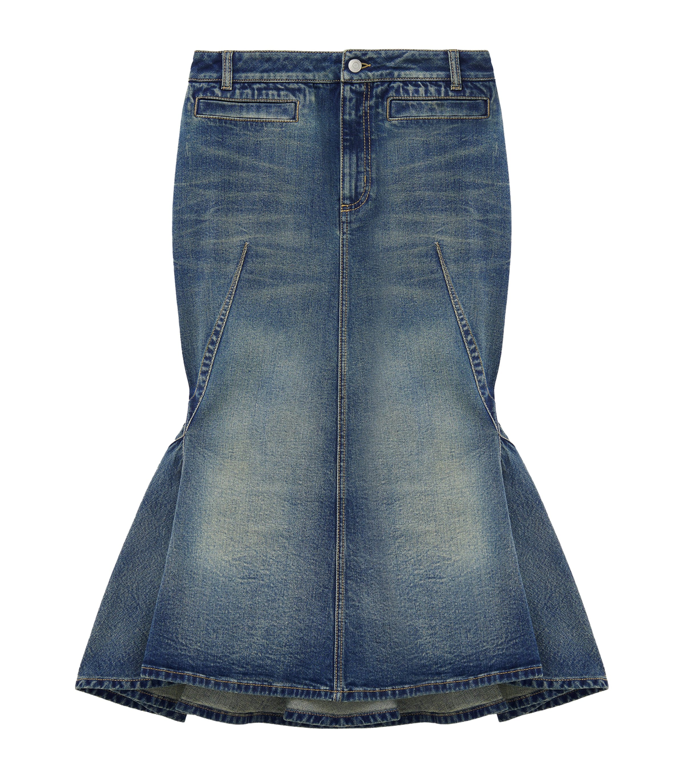 Alexander Mcqueen Stonewashed Denim Kickback Skirt In Blue