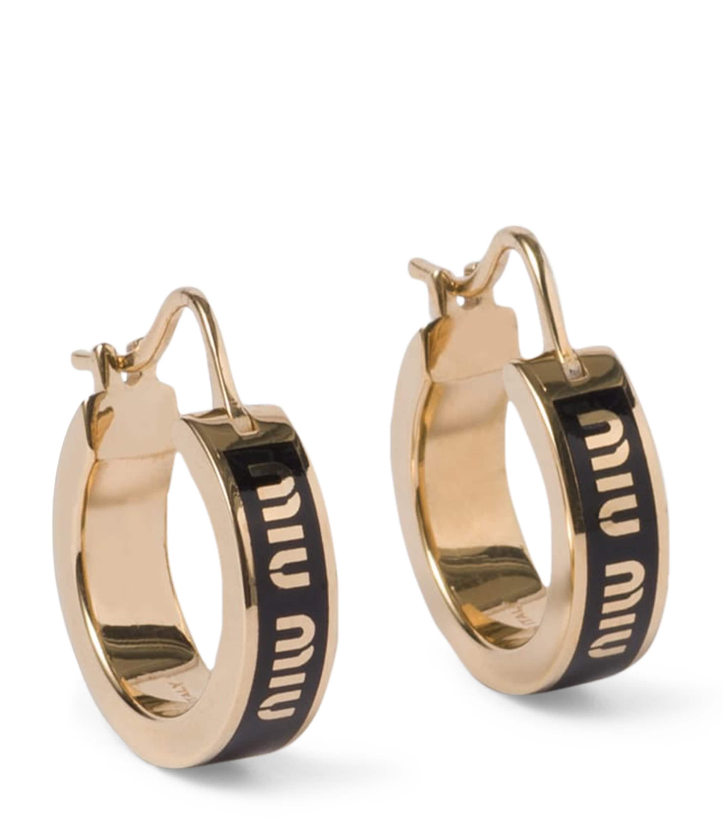 Miu Miu Enamelled Logo Hoop Earrings In Black