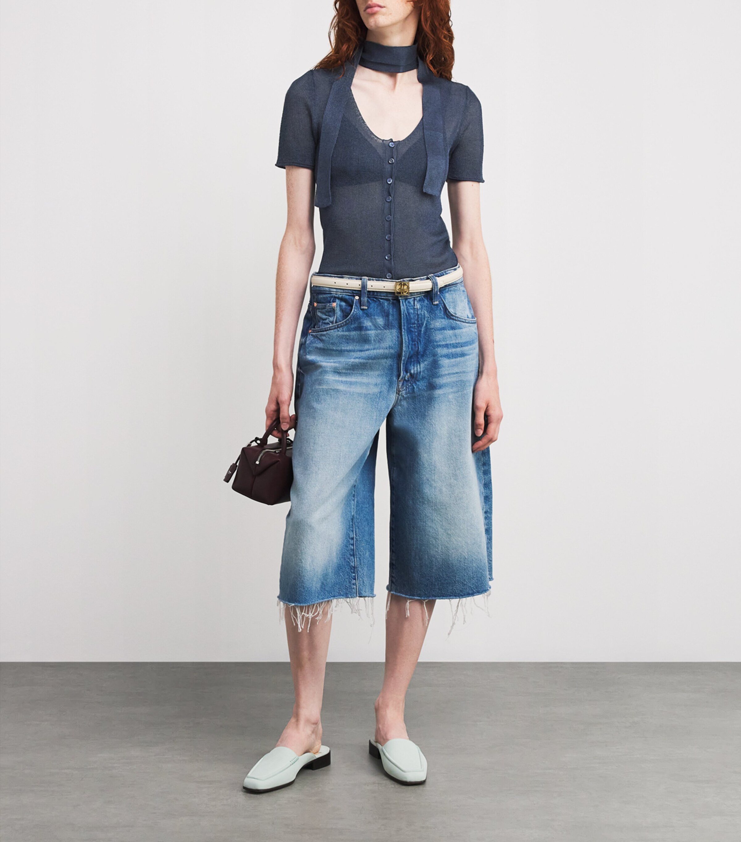 Short-Sleeve Scarf Cardigan NAVY Image 2