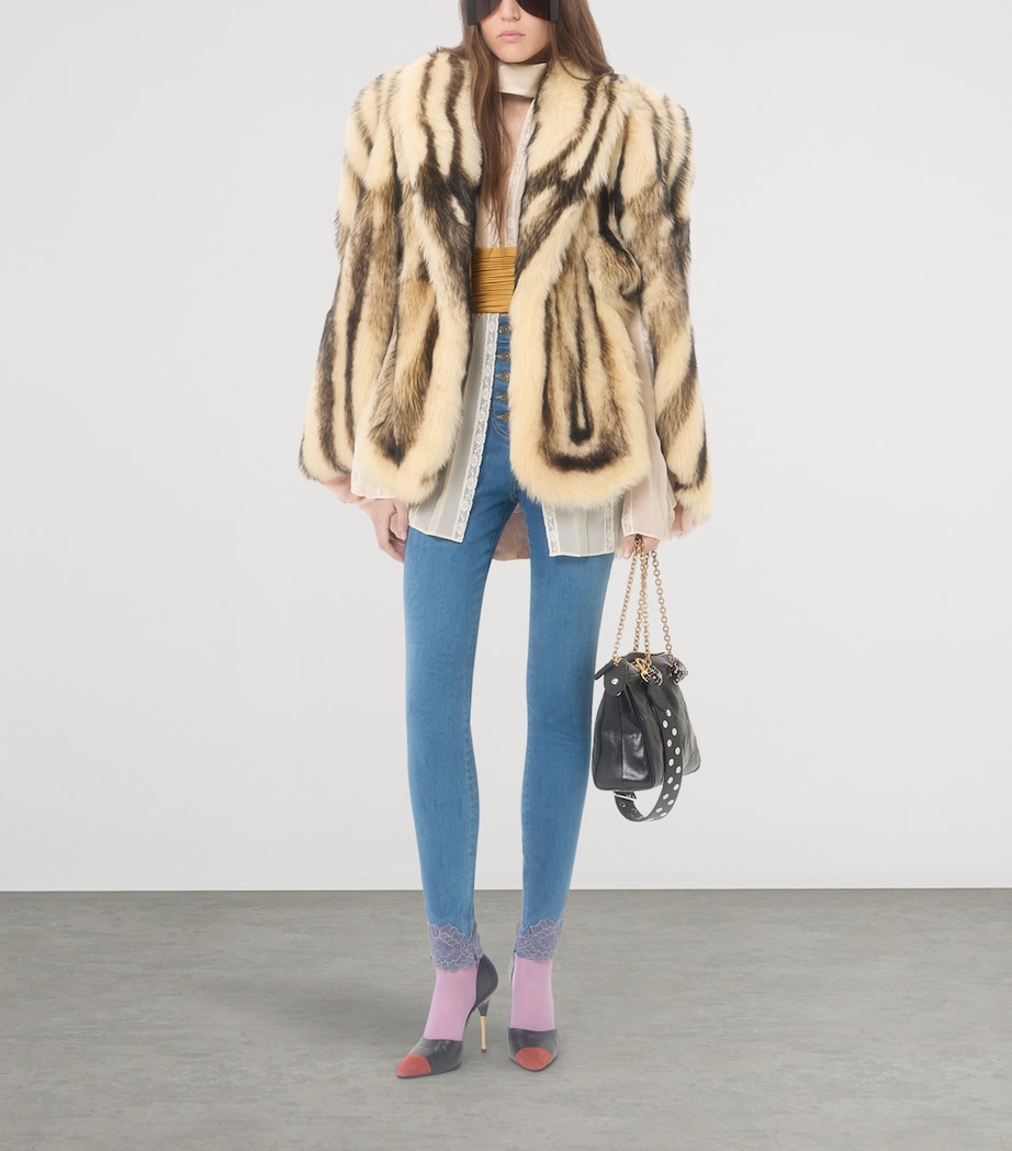 Valentino Womens Fur Striped Oversized Cape Image 2