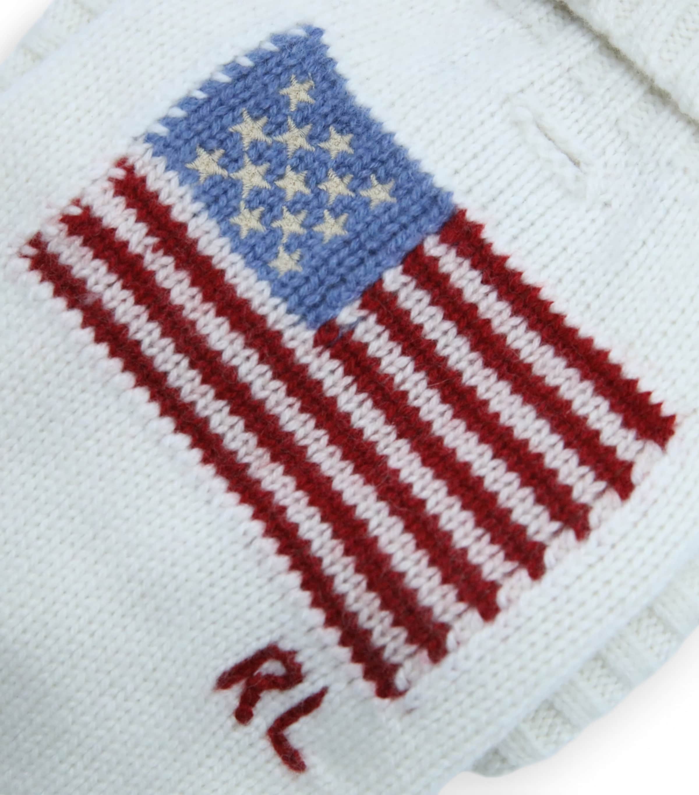 Wool-Cashmere Flag Dog Sweater (M) WHITE Image 3