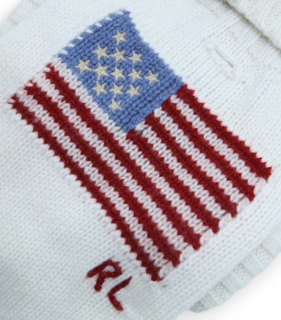 Wool-Cashmere Flag Dog Sweater (M) WHITE Image 3