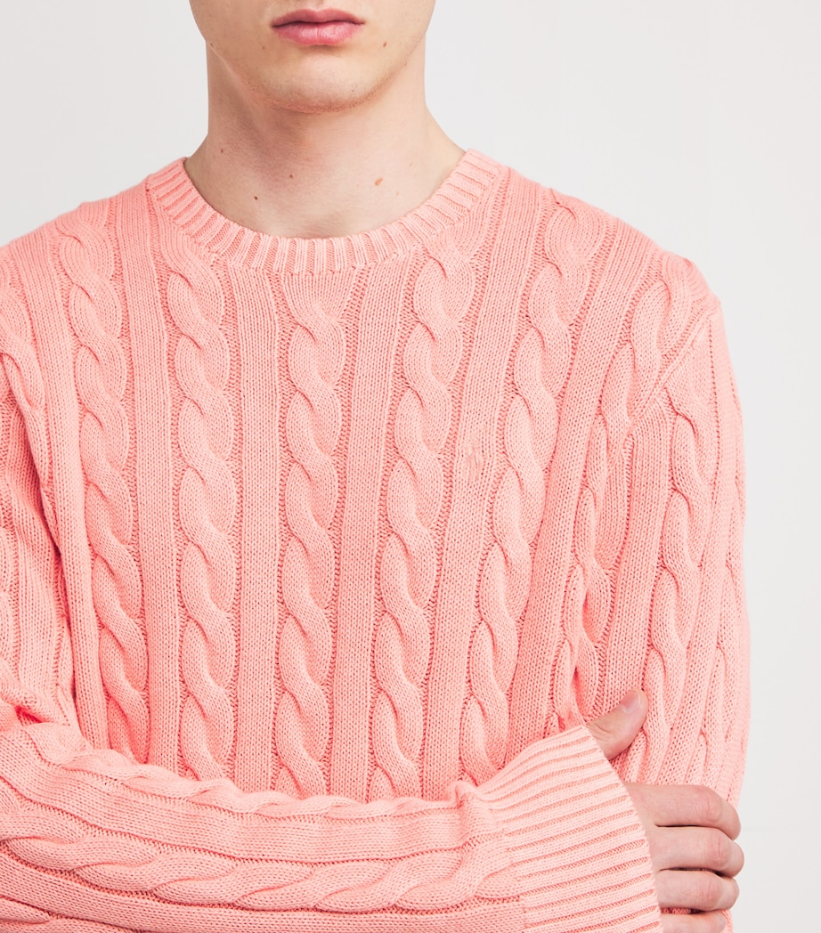 Cotton Cable-Knit Polo Pony Sweater PINK Image 4